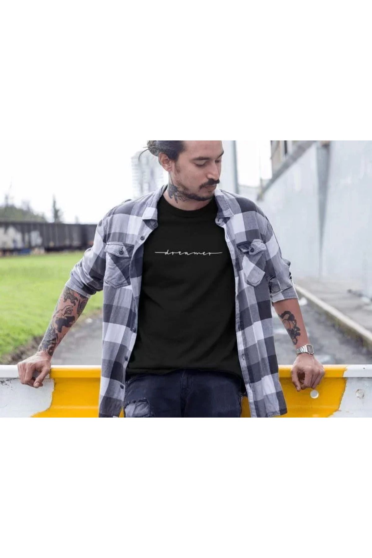 Asap Erkek Bisiklet Yaka Baskılı Oversize T-Shirt - Siyah