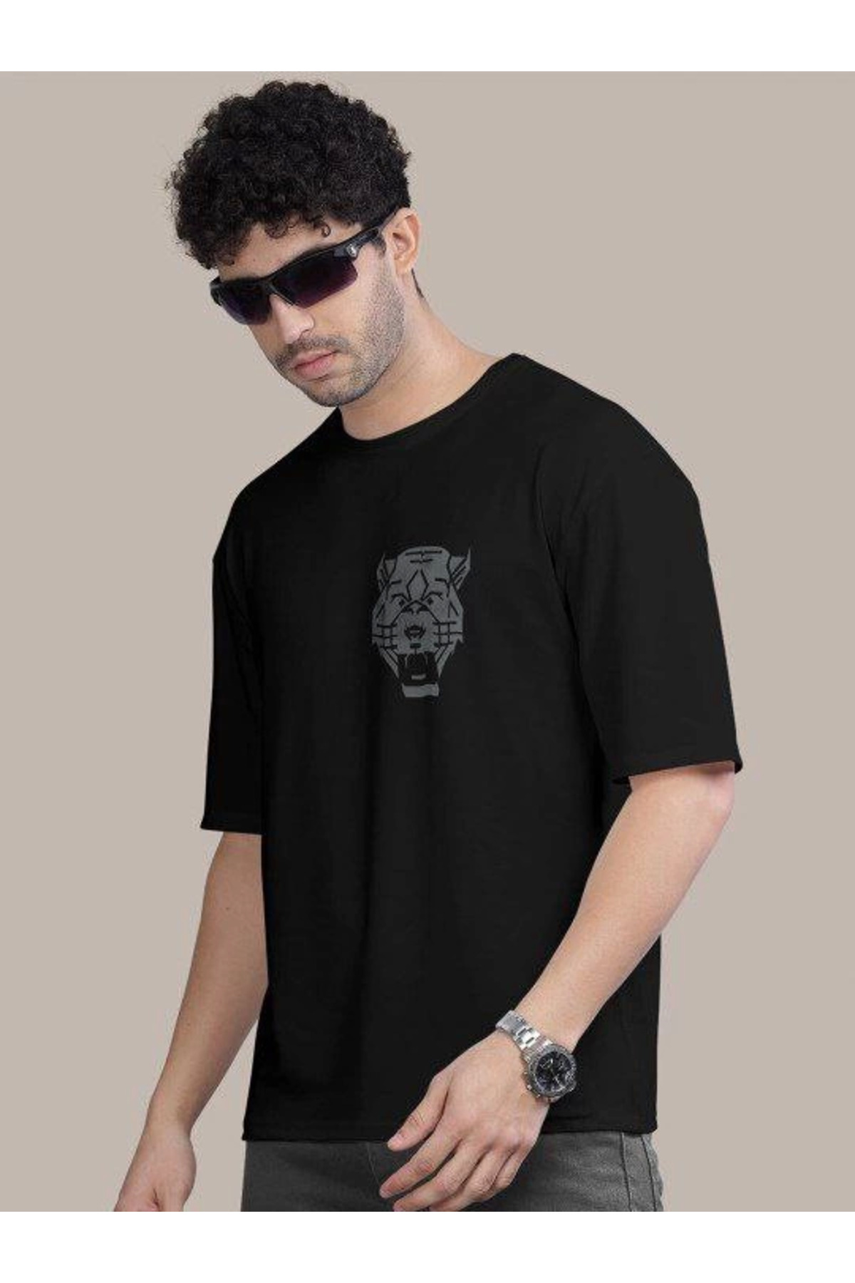 Erkek Baskılı Oversize T-shirt - Siyah