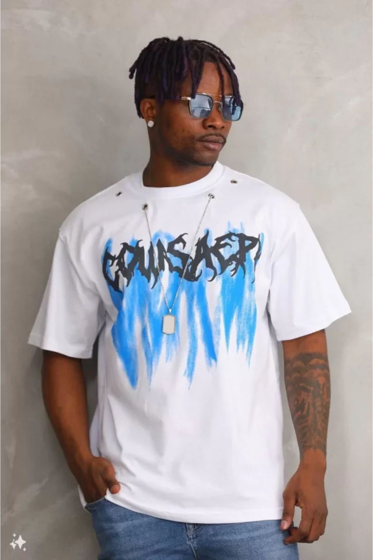 Albayrak Unisex Oversize Kolye Dahil T-Shirt - Beyaz