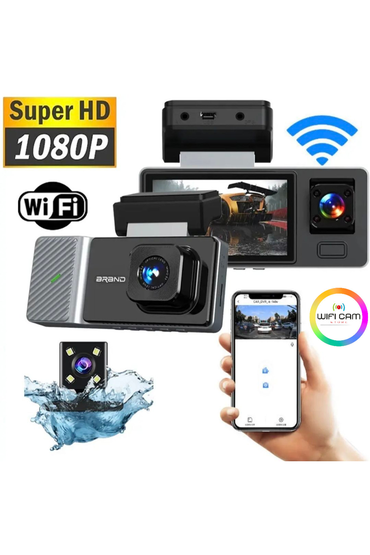 Genel Markalar 3 Kameralı Wifili Ekranlı Araç Kamerası + Hafıza Kartı Hediyelidir