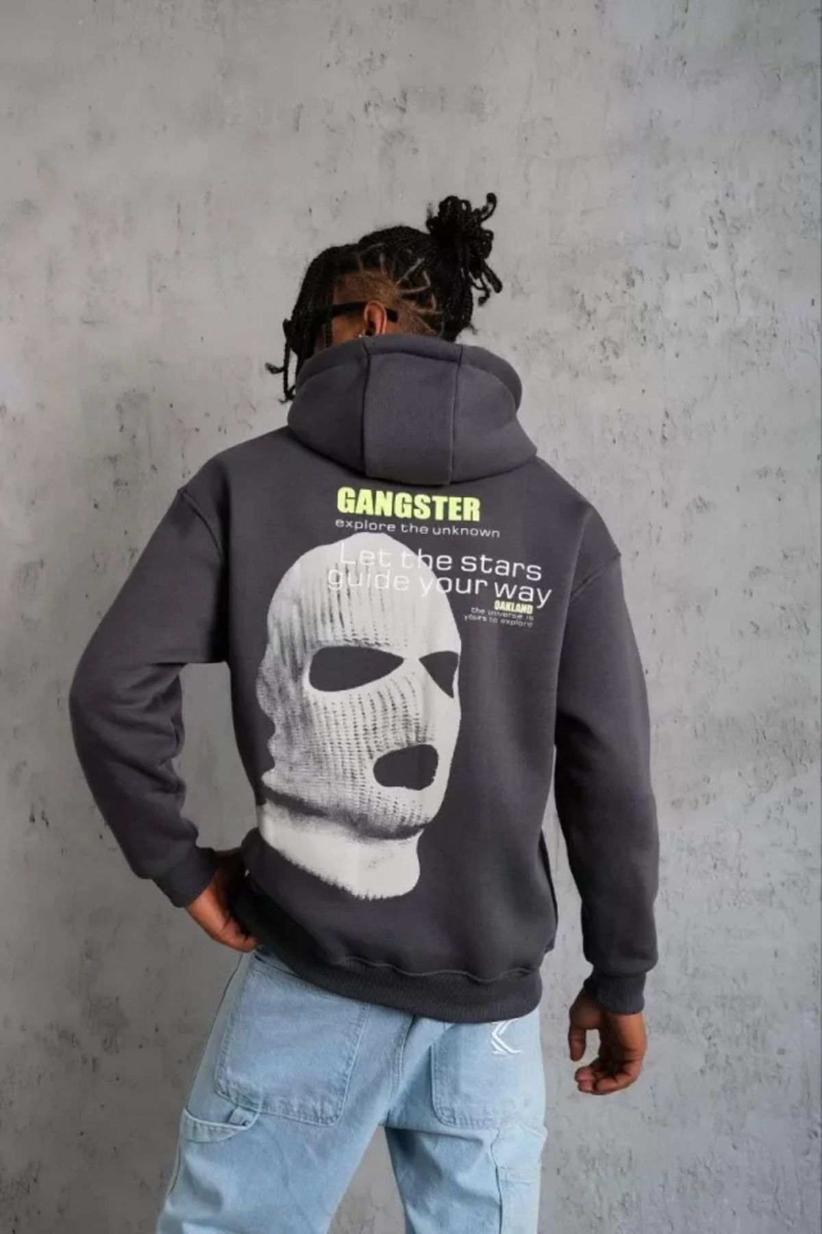 jupiter global bazaar Erkek Kordonlu Maske Baskılı Kapşonlu Sweat - Gri