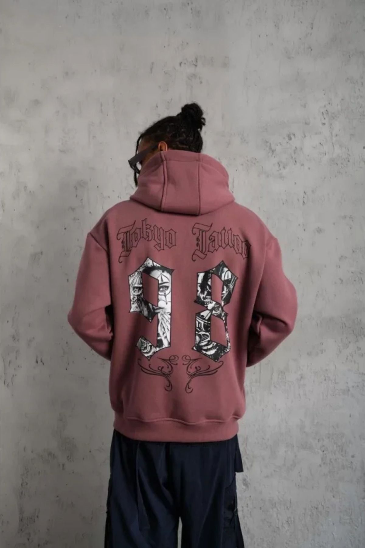 jupiter global bazaar Erkek 98 Baskılı Kapşonlu Sweat - Gül Kurusu