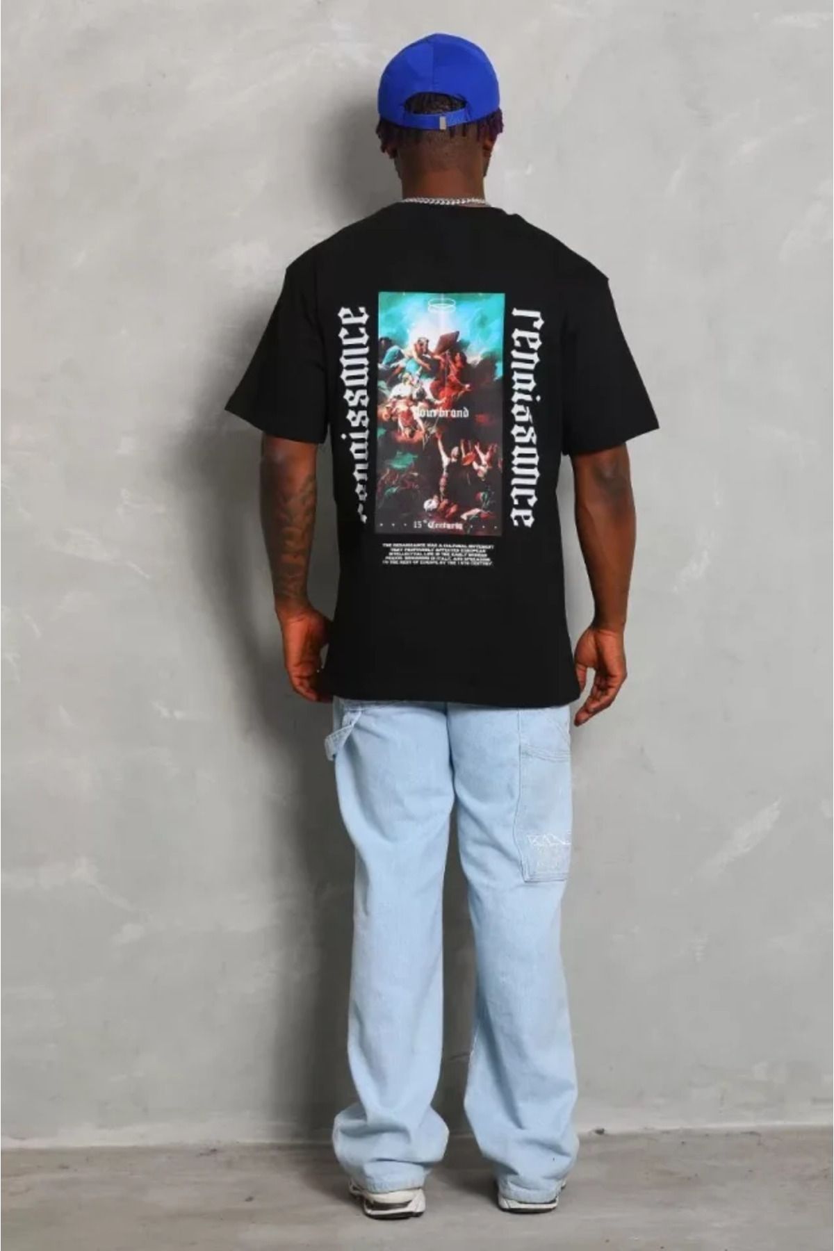 Asap Unisex Oversize Baskılı Bisiklet Yaka T-Shirt - Siyah