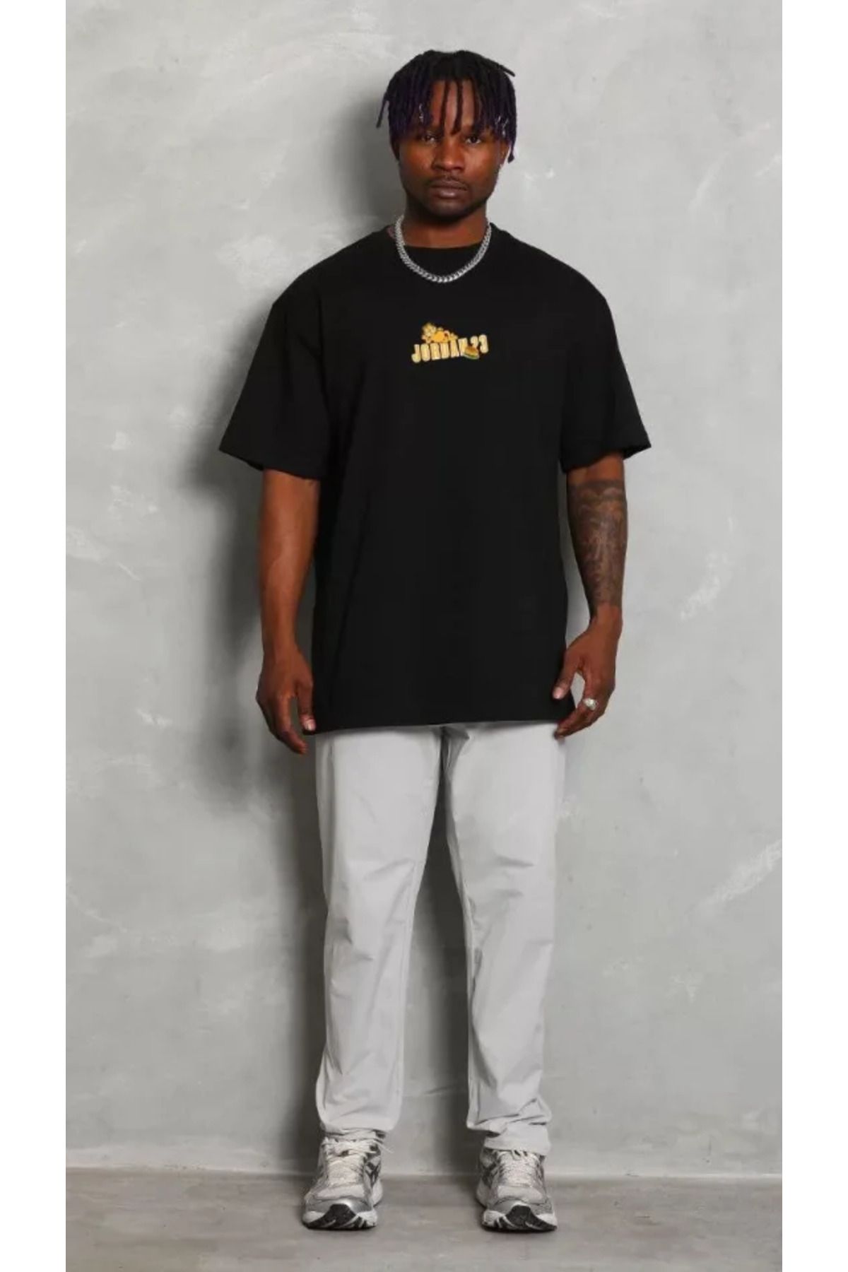 vivenza Unisex Bisiklet Yaka Baskılı Oversize T-Shirt - Siyah