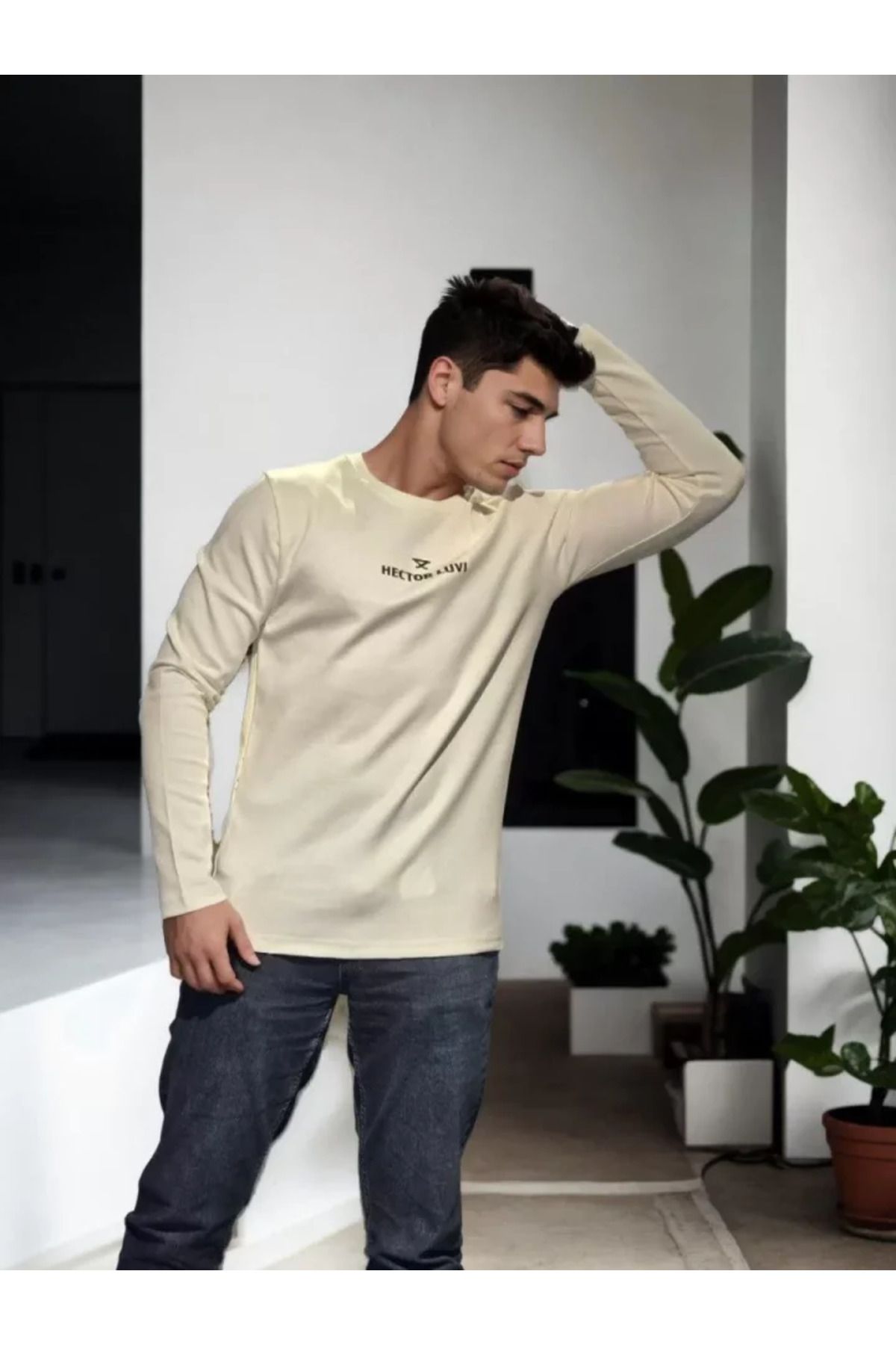 HobiDünyasıElif Unisex Bisiklet Yaka Uzun Kollu T-Shirt - Beyaz