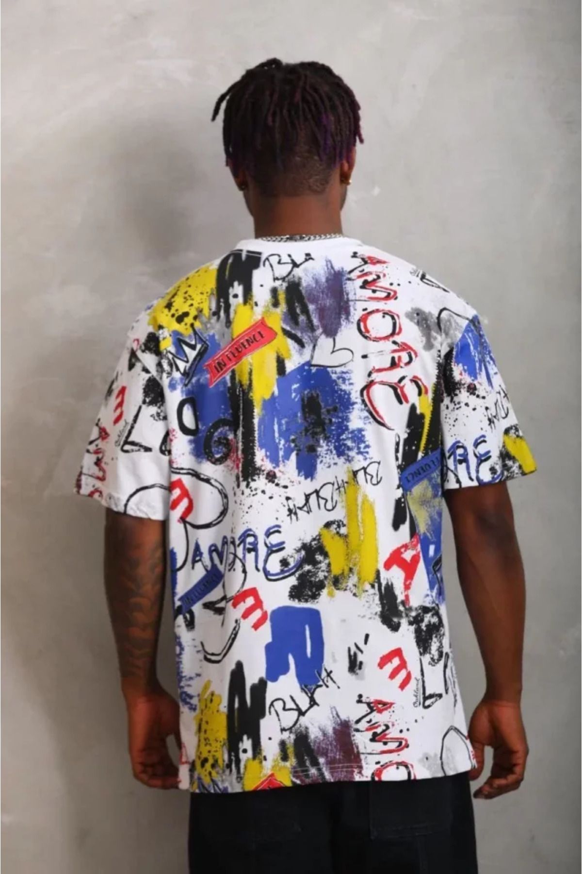 Albayrak Unisex Oversize Baskılı Bisiklet Yaka T-Shirt - Beyaz