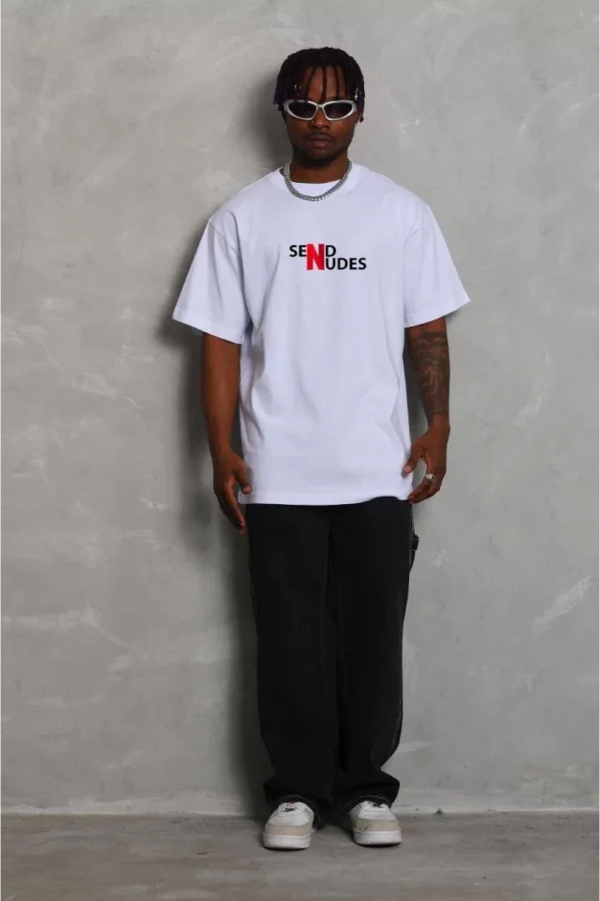 Albayrak Unisex Bisiklet Yaka Double Oversize Baskılı T-Shirt - Beyaz