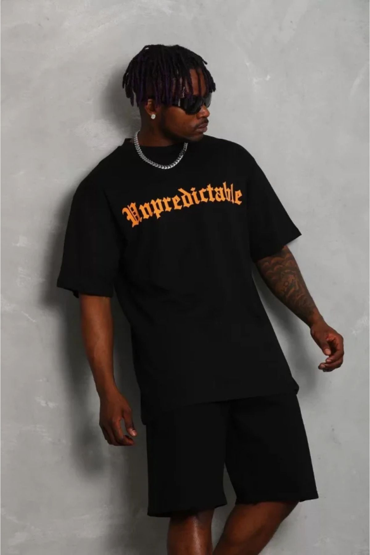 Albayrak Unisex Oversize Baskılı Bisiklet Yaka T-Shirt - Siyah