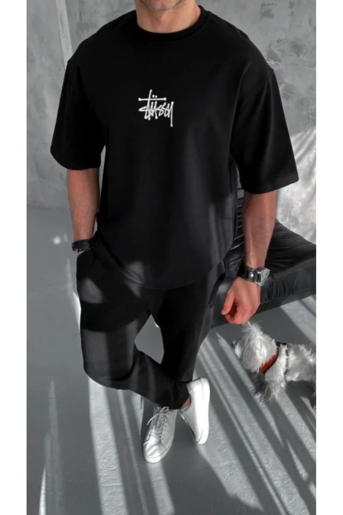 Asap Unisex Bisiklet Yaka Baskılı Oversize T-Shirt - Siyah