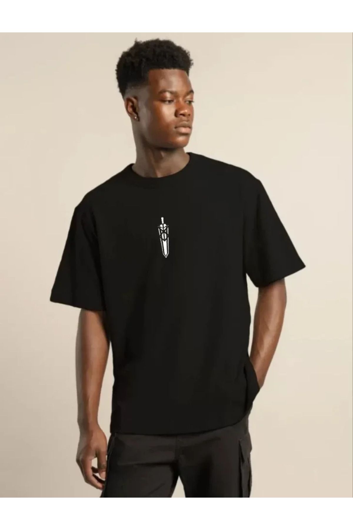 Asap Unisex Bisiklet Yaka Baskılı Oversize T-Shirt - Siyah