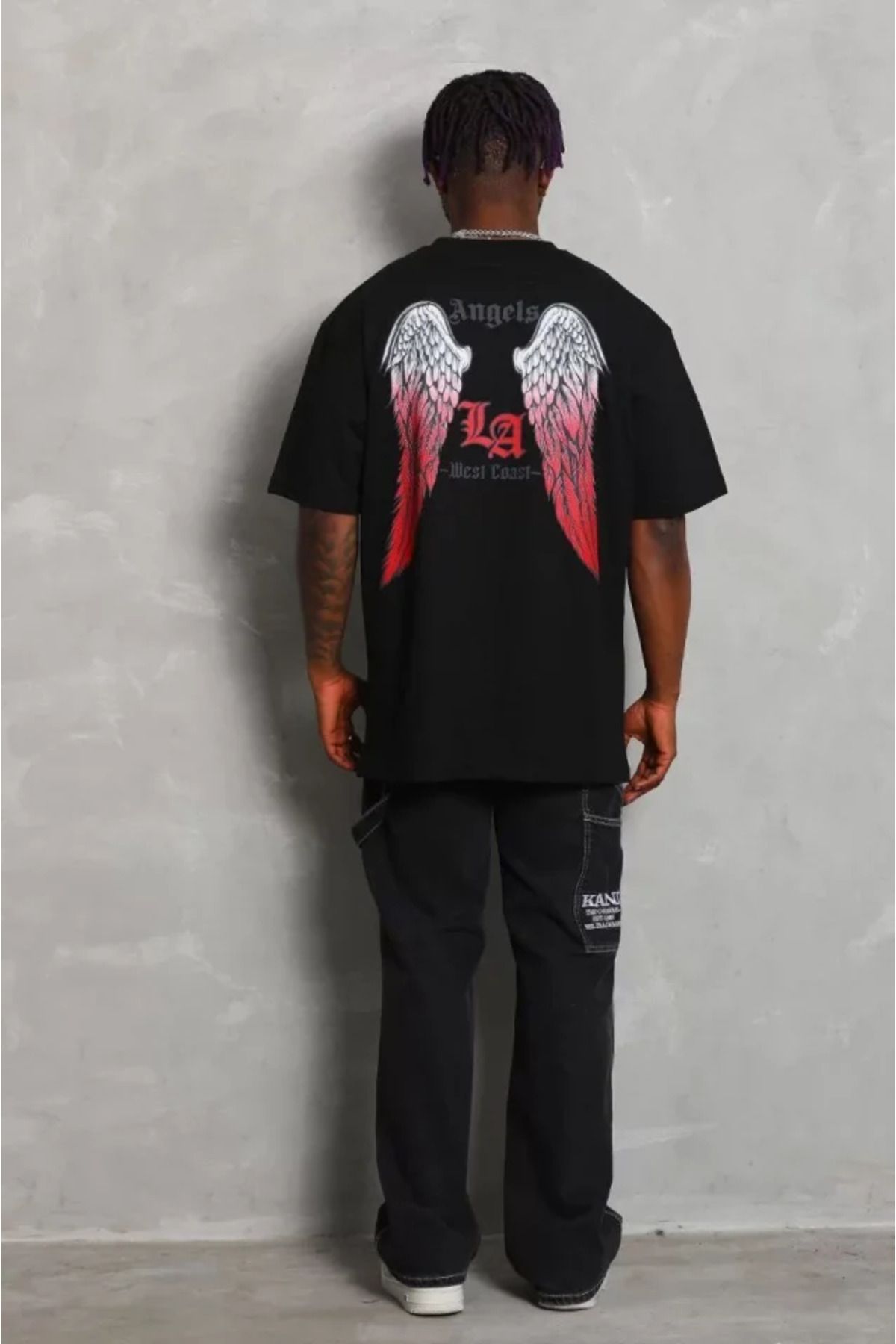 AhEs Shopping Unisex Oversize Baskılı Bisiklet Yaka T-Shirt - Siyah