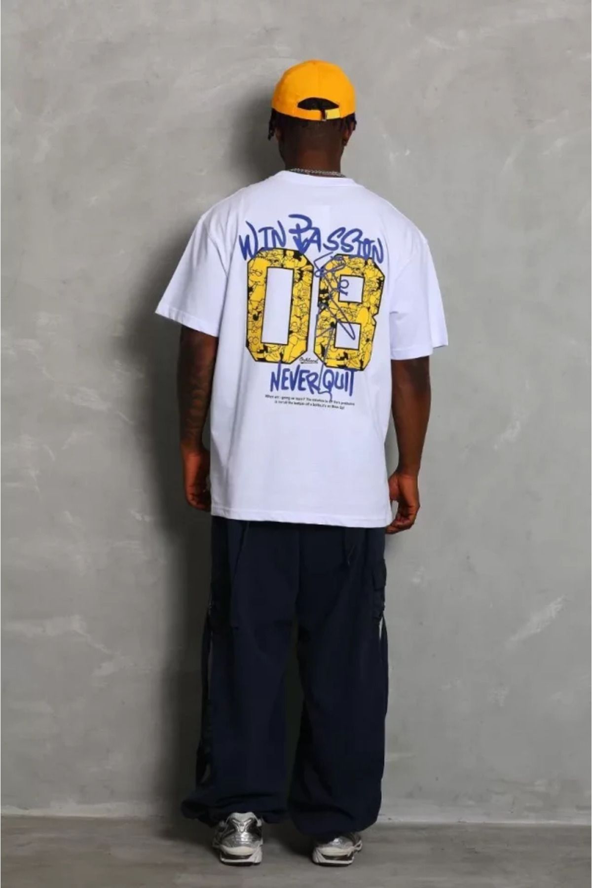 Albayrak Unisex Oversize Baskılı Bisiklet Yaka T-Shirt - Beyaz