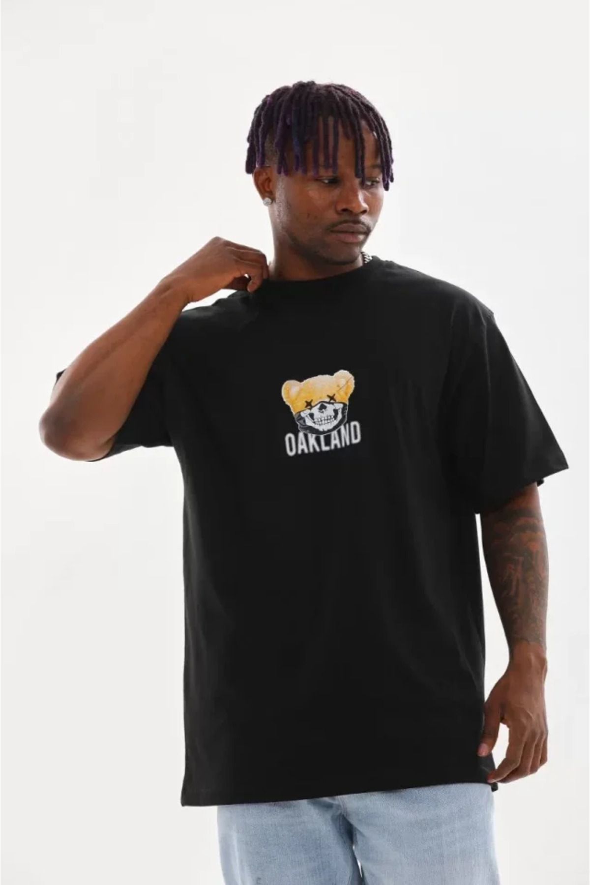 Asap Unisex Baskılı Oversize T-Shirt - Siyah