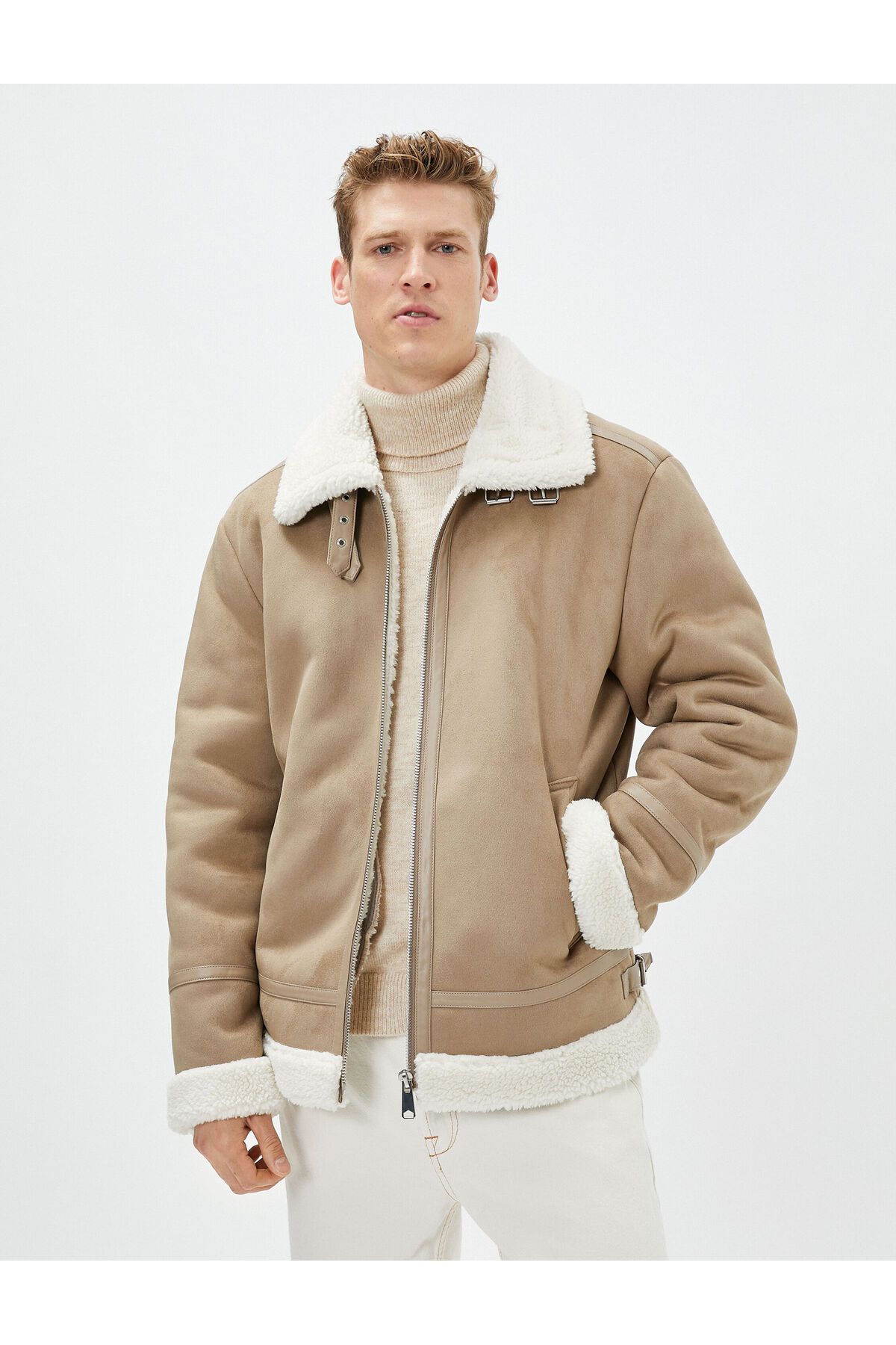 Koton-Suede Look Jacket Inside with Plush Pocket Detail and Zipper 2