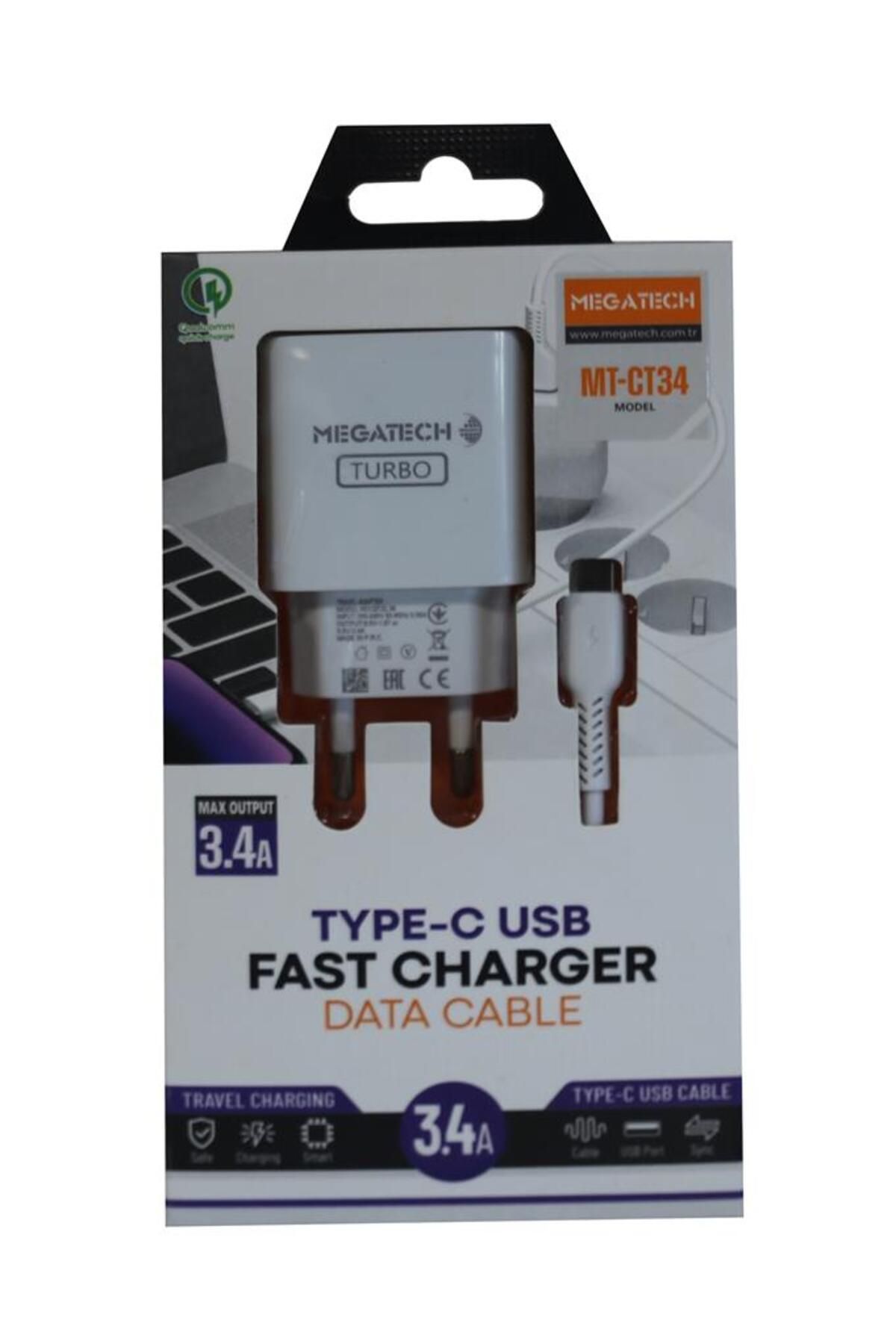 Vobotek Teknoloji Megatech CC-03 (MT-Ct34 )3.4A Type-C Usb Kablo+ Ev Şarj Adaptör Hızlı Şarj