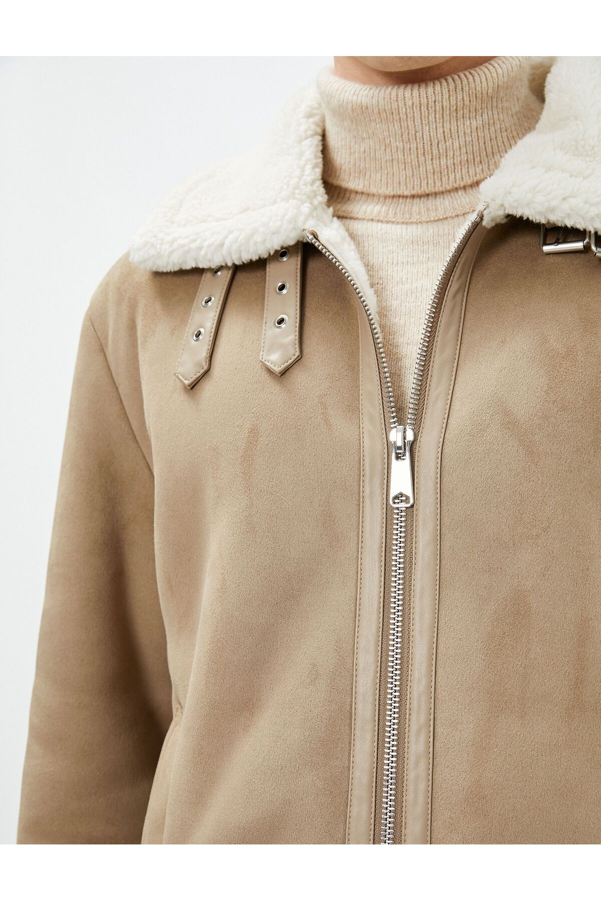 Koton-Suede Look Jacket Inside with Plush Pocket Detail and Zipper 5