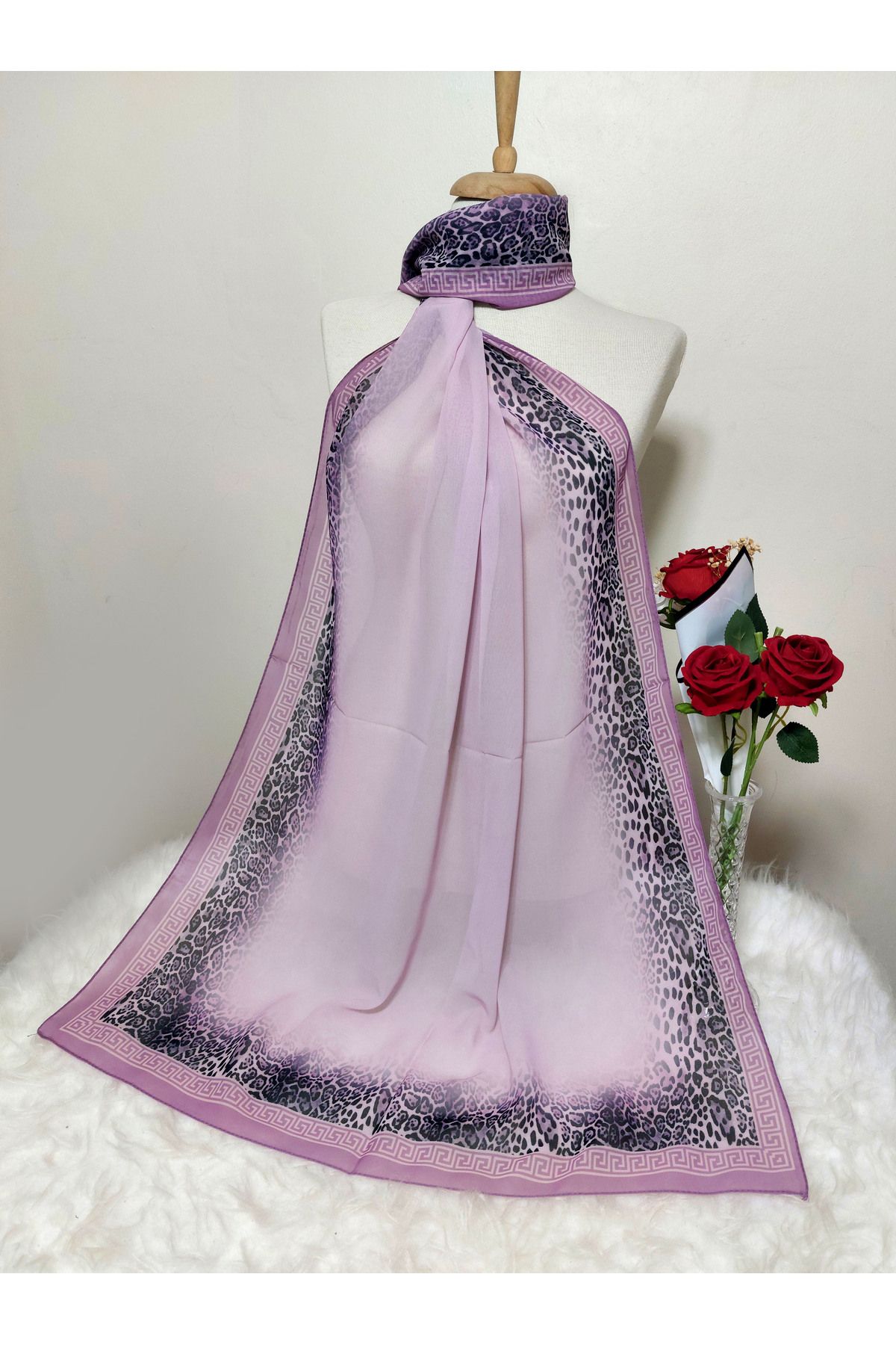REMOMODA-Leopard Motif Stickered Shawl 180X70 cm Dimensions 2