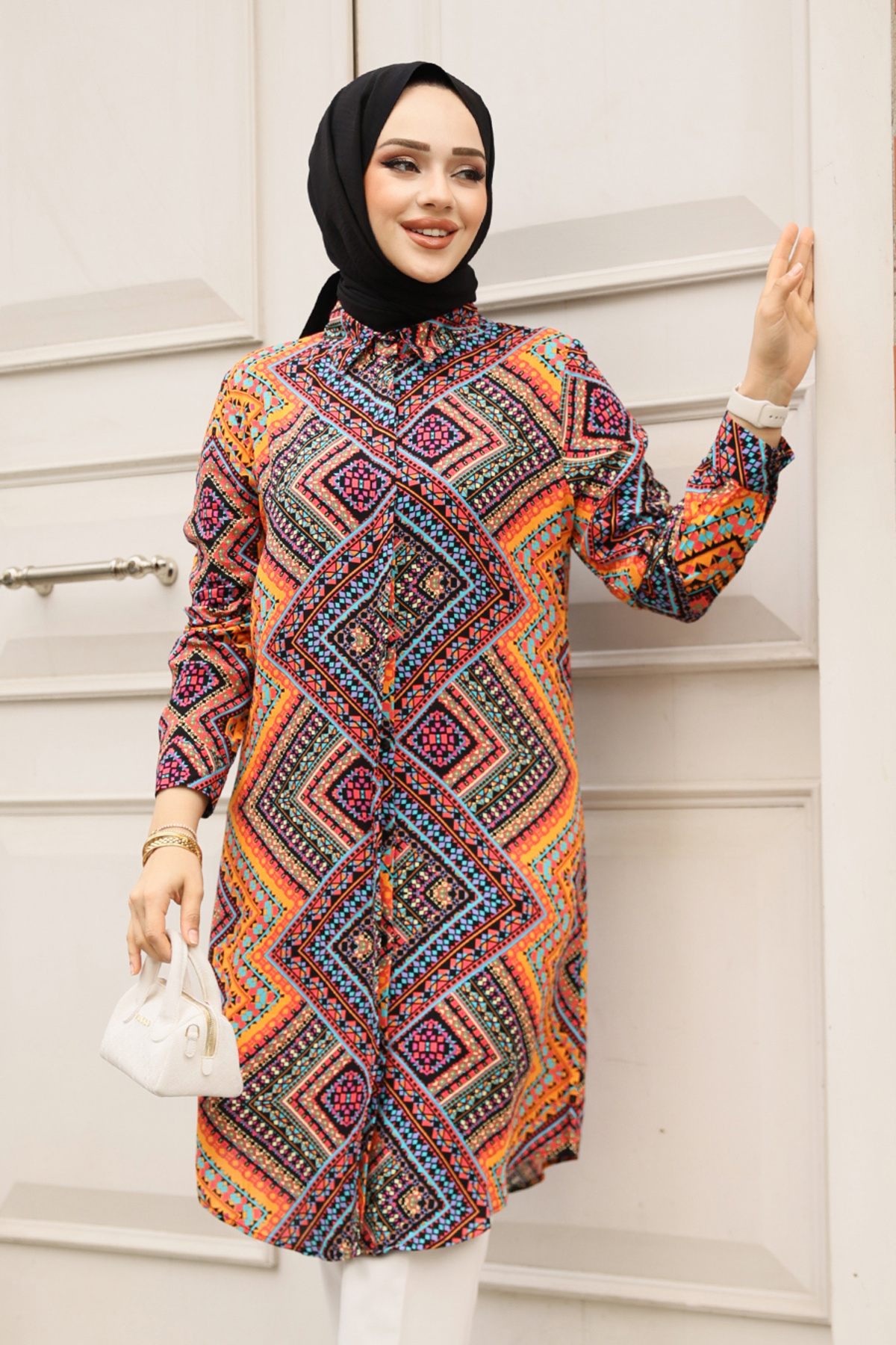 Neva Style-Orange Hijab Viscose Tunic 11731t 3