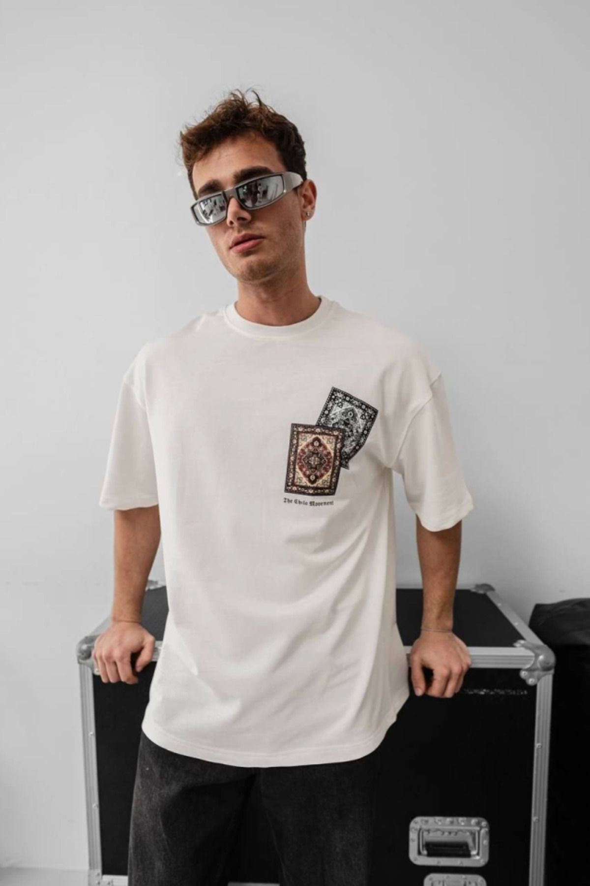 MHT STORE Erkek Baskılı Oversize T-shirt - Beyaz