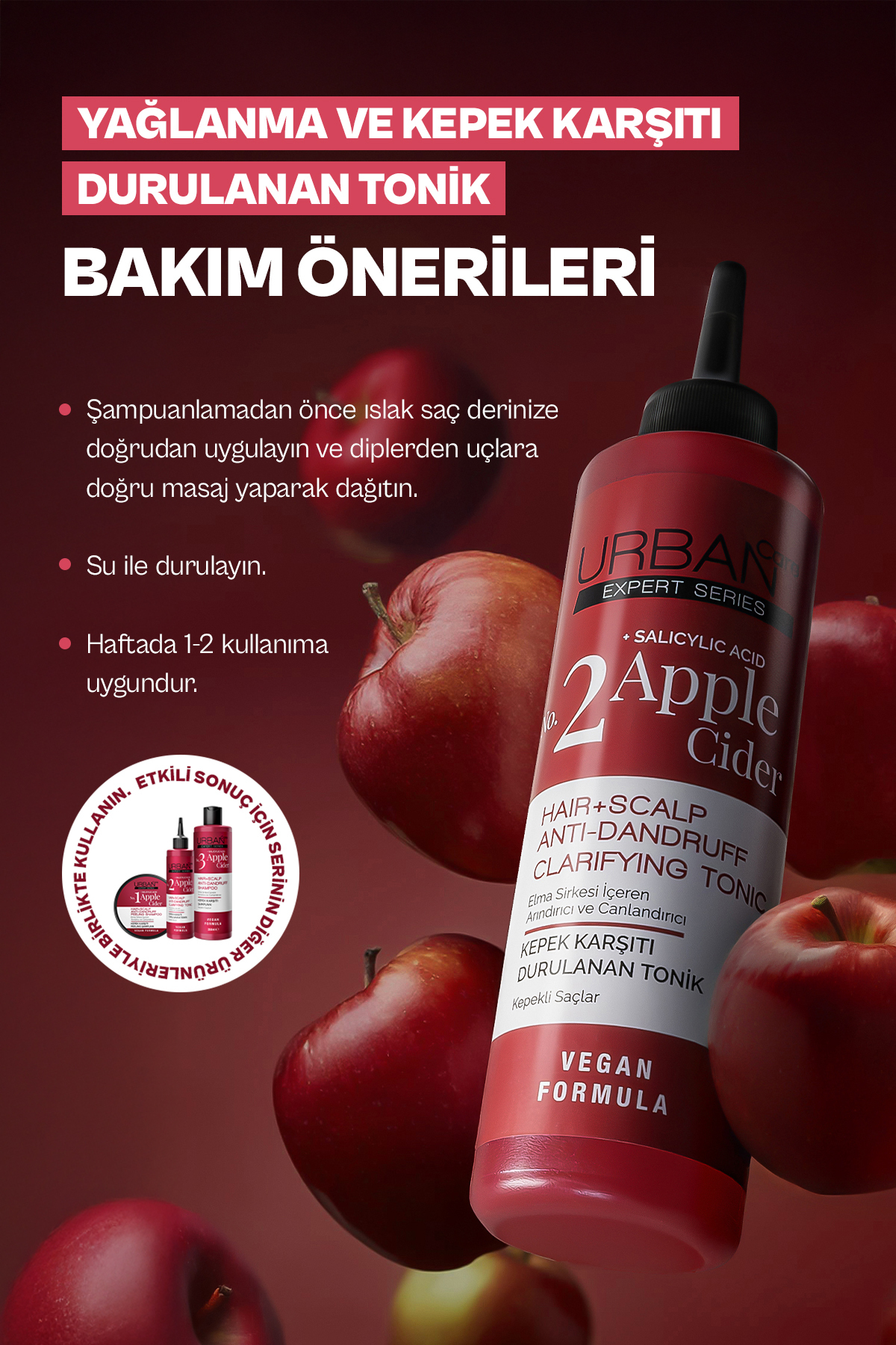Expert Apple Cider Kepek Karşıtı Saç Bakım Seti Şampuan Tonik Peeling 3'lü-vegan — SET.URB.238 — تصویر 4 از 8