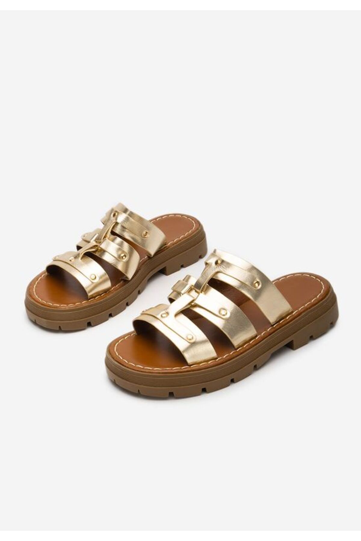 B T Shoes-Women's gold Cameia slippers 4