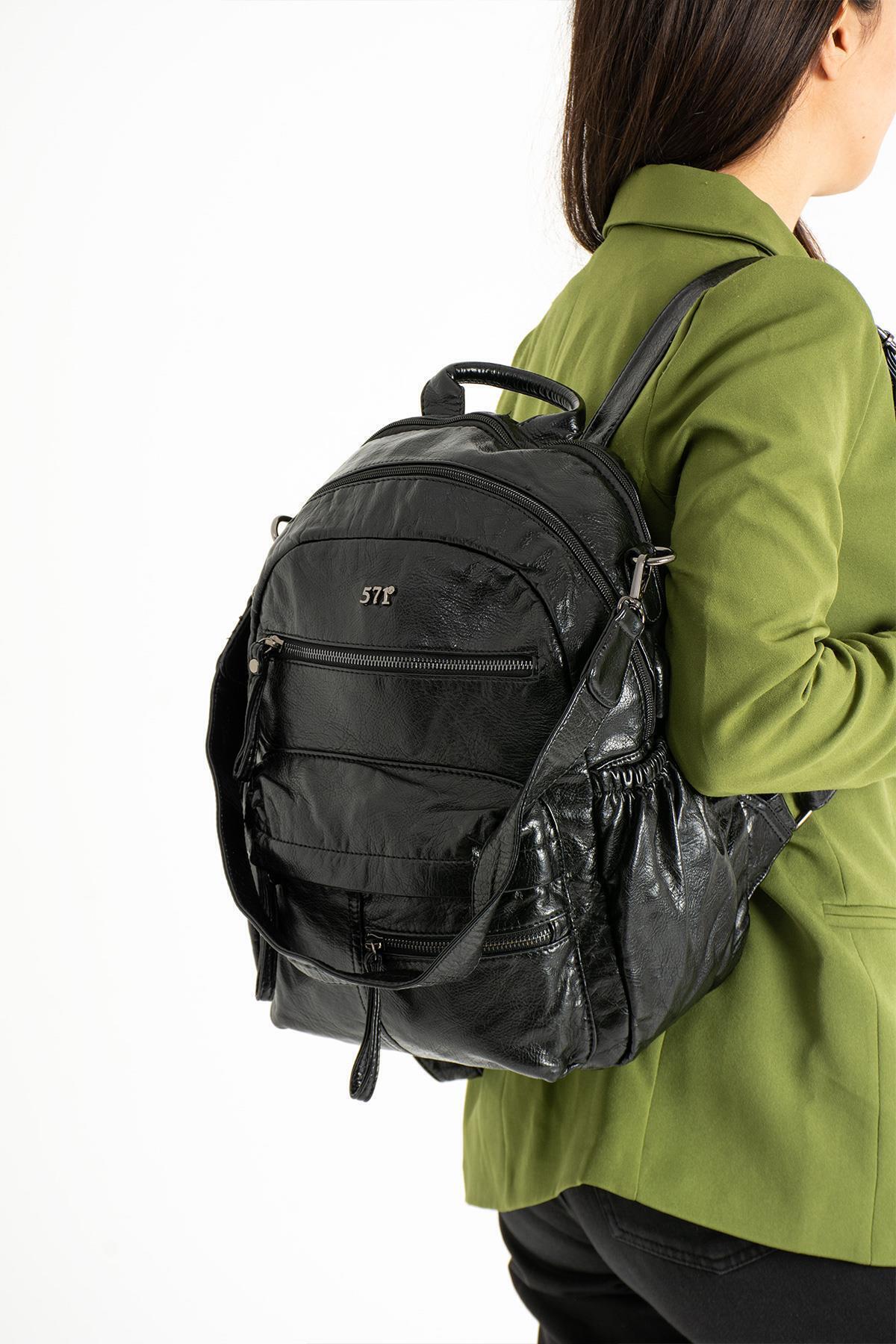 yuzuco USB Giriş ve Taşıma Cepli-Şarj Kablolu Akıllı Yıkama Deri Sırt Çantası fotoğrafı 3 (önizleme)