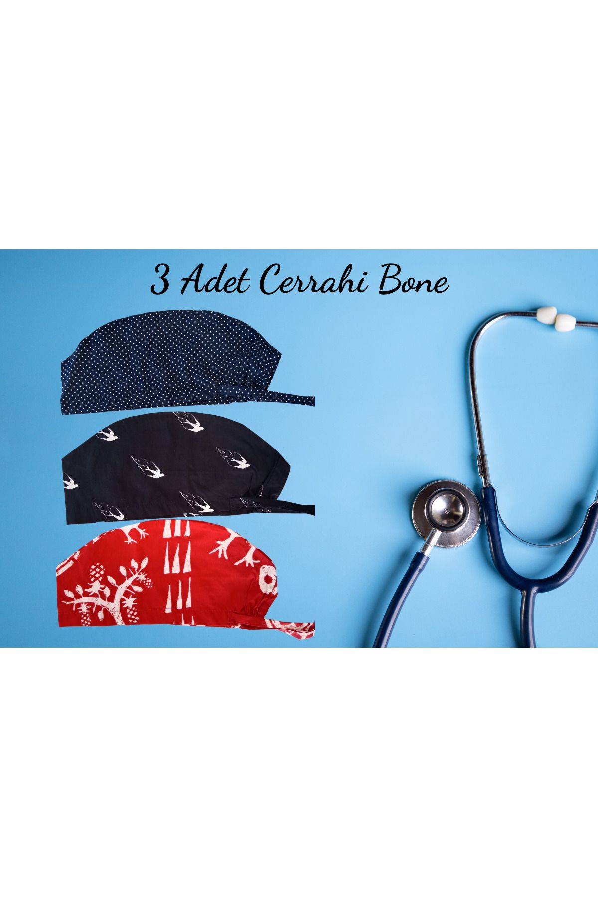 Mucize Baskı 3 Adet Doktor Hemşire Hastane Aşçı Cerrahi Bonesi İş Bandanası