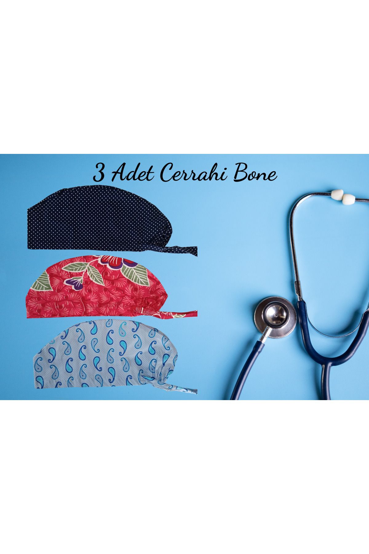 Mucize Baskı 3 Adet Hastane Aşçı Cerrahi Bonesi İş Bandanası