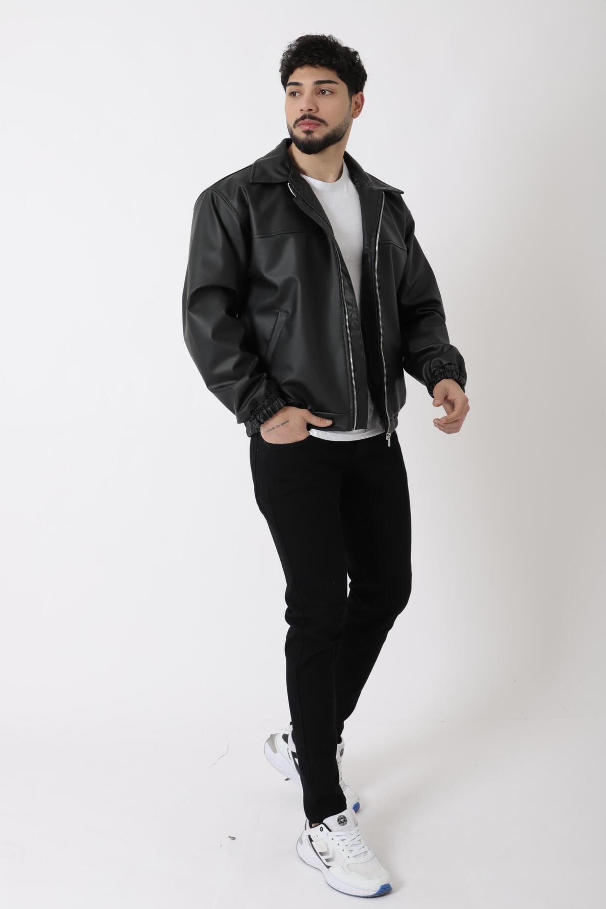 Stilkombin  Yakalı Bel Lastikli Suni Deri Mont 1787_50446 - Görsel 5