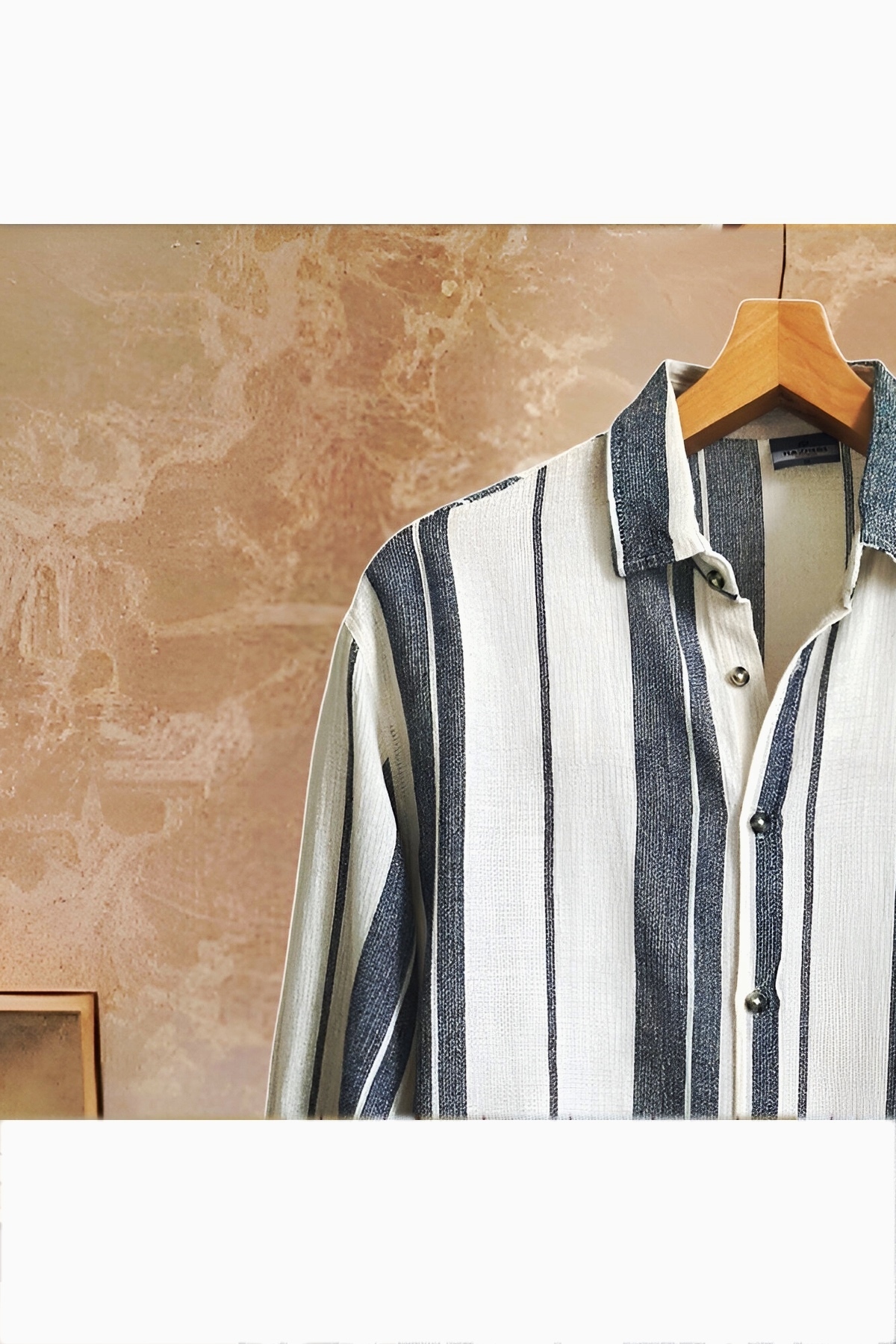 Hazhers  Erkek Oversize Gömlek Yaka Keten Uzun Kollu Gömlek - Görsel 3