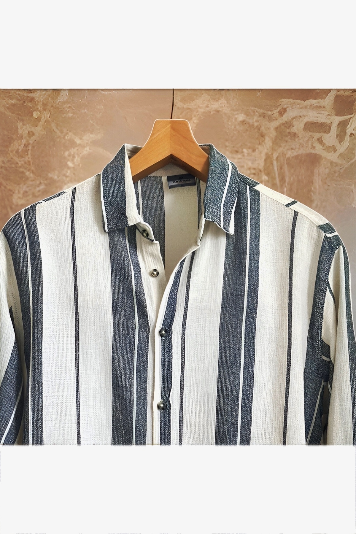 Hazhers  Erkek Oversize Gömlek Yaka Keten Uzun Kollu Gömlek - Görsel 2