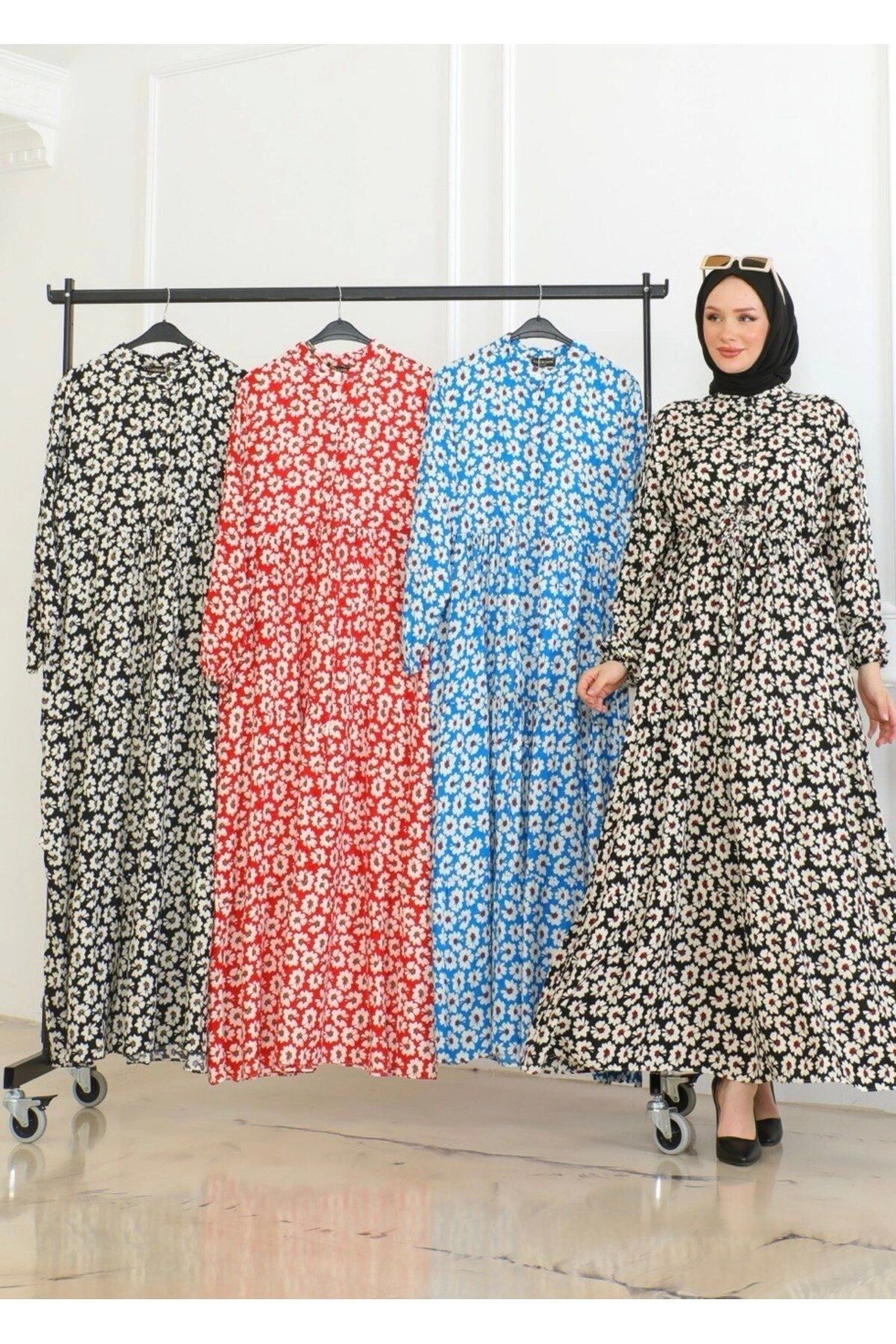 Neva Style-Floral Patterned Tied Front Dress / Red 4
