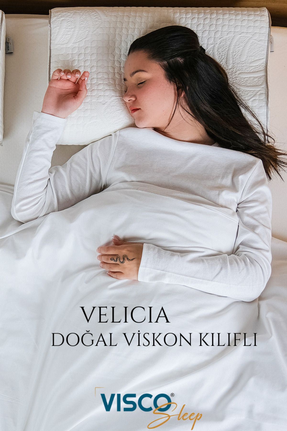 visco sleep Ortopedik Visco Yastık Boyun Destekli Yastık Velicia Doğal Viskon Kılıflı Yastık 55x35x12-10 cm