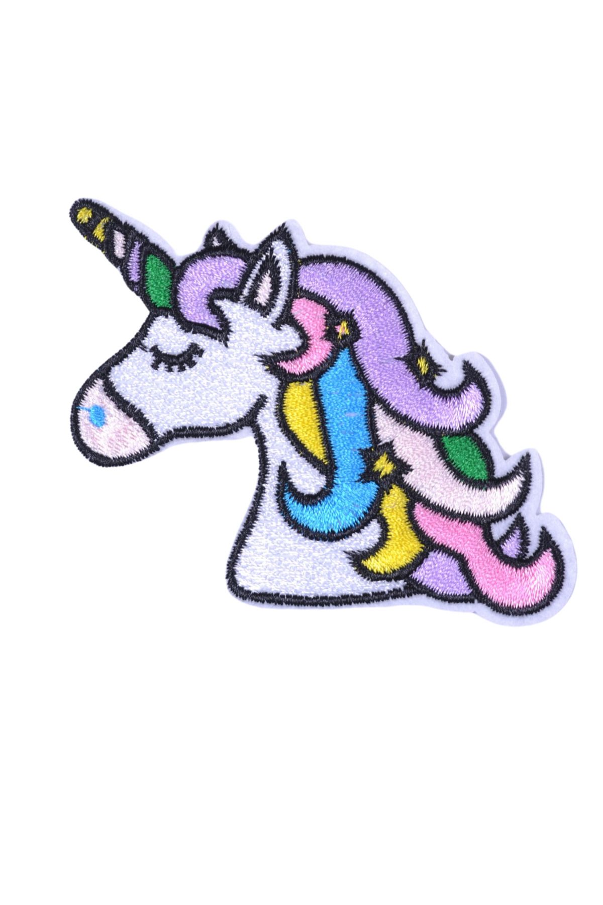 OK AKSESUAR Aplike Ütü İle Yapışan Unicorn At Beyaz Karışık Arma 6x3 cm