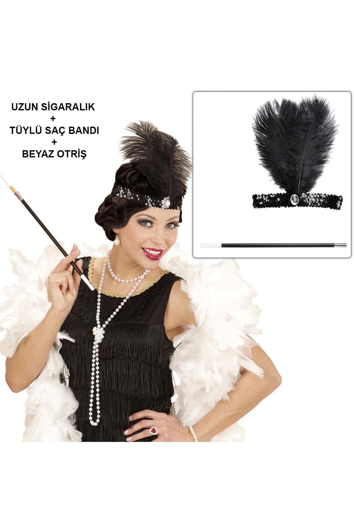 Narnuga Retro Charliston Aksesuar Seti – 2039ler 9039lar Gatsby Kostüm Seti - MCT8921-5694
