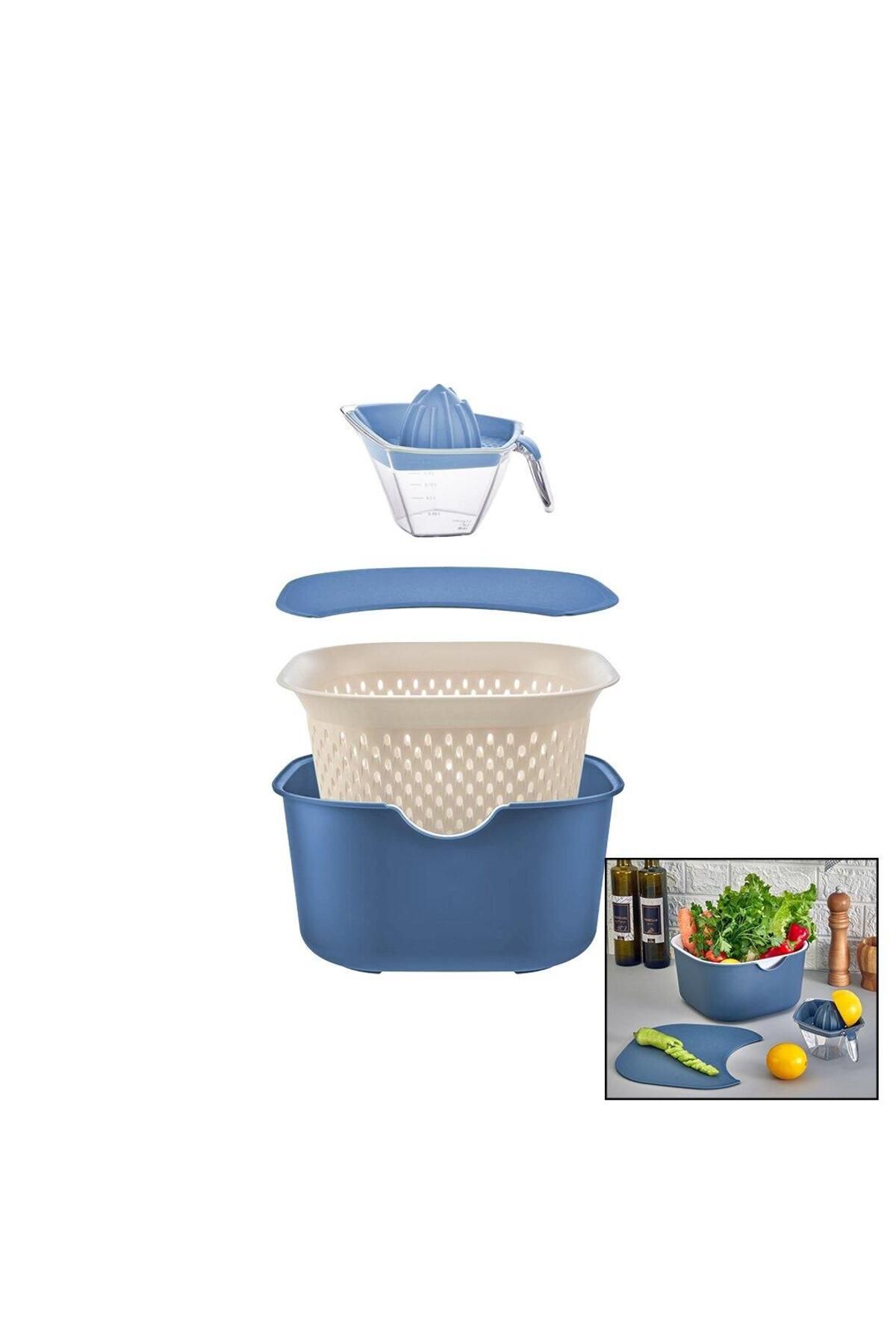 Narnuga MAVİ 5PCS MUTFAK SETİ PLS.KARIŞTIRMA KAP=4LT - SÜZGEÇ=3.5LT - KESİM PANO - SIK - MCT6507-6966