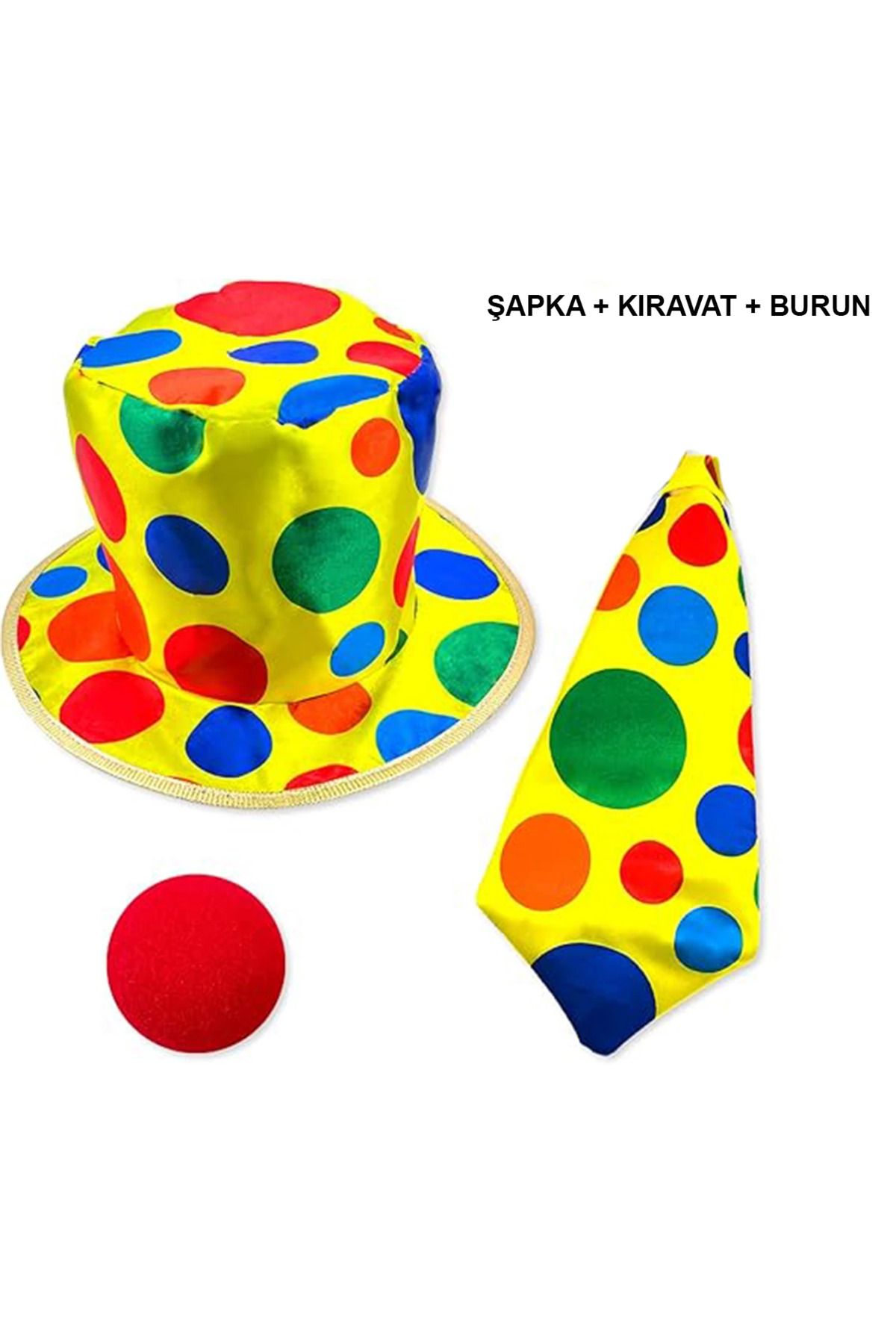 Narnuga Renkli Palyaço Kostüm Seti – 3 Parça Aksesuar (şapka Kravat Burun) - MCT8445-1762