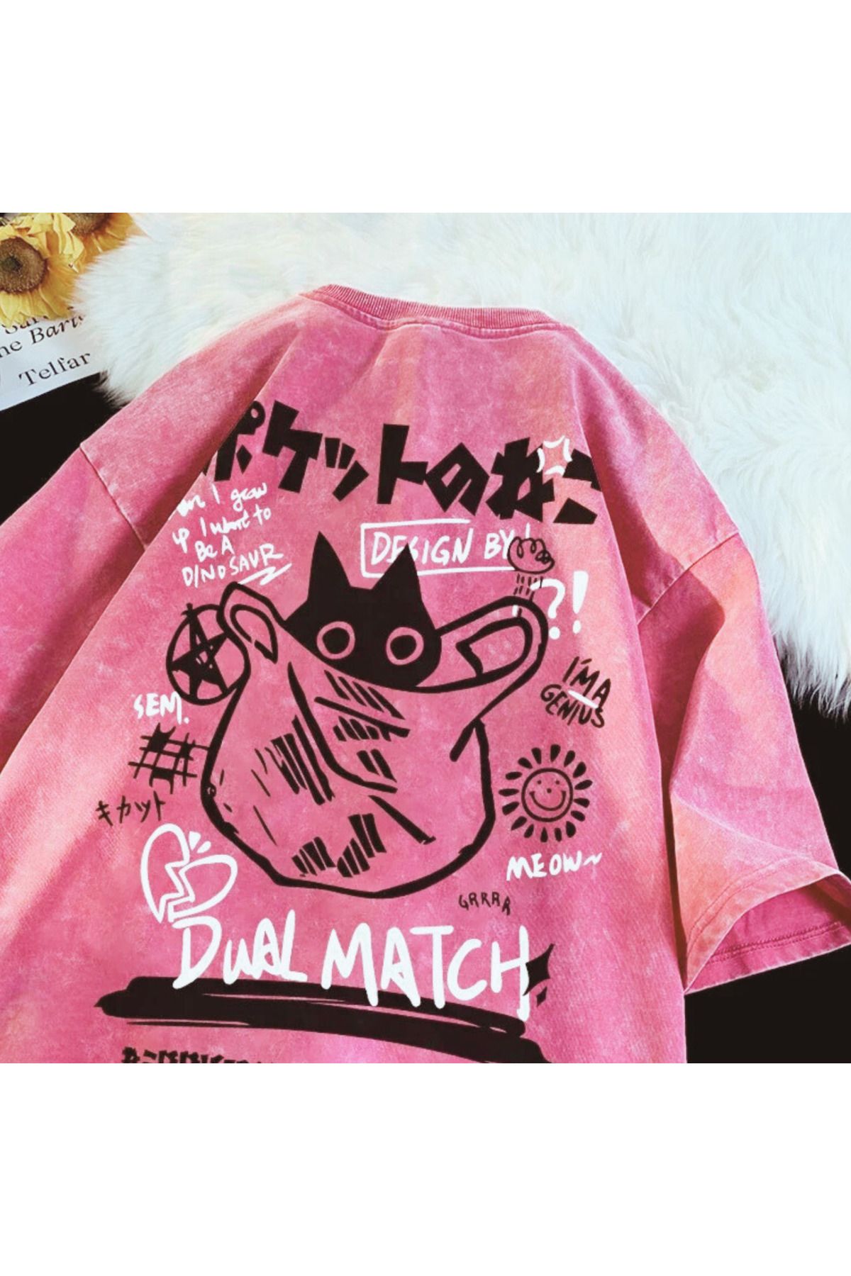 Touz Moda Yıkamalı Dual Match Oversize Vintage T-shirt