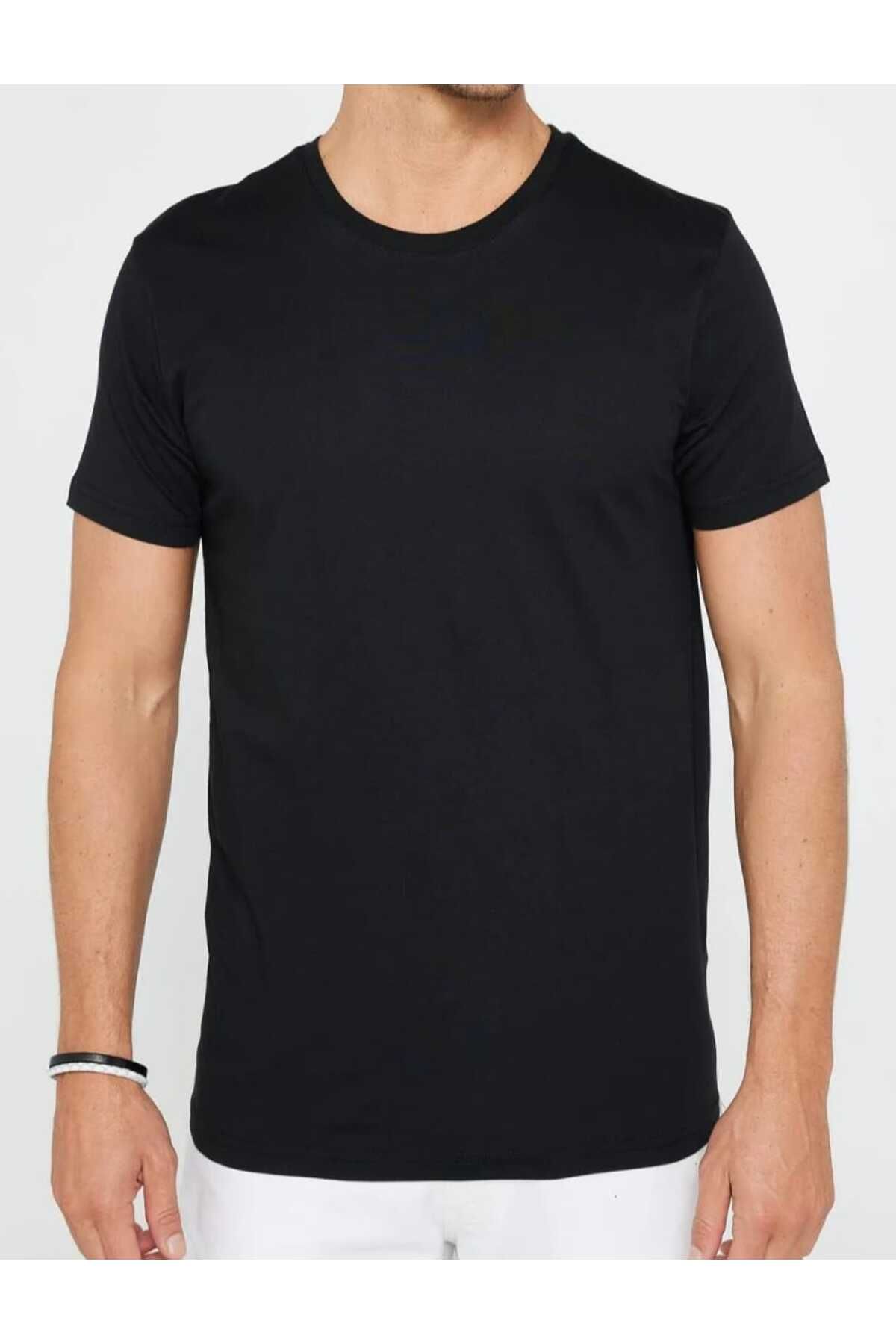 AURA Slim Fit Dar Kesim %100 Pamuk Yumuşak Dokulu Siyah Bisiklet Yaka Tişört