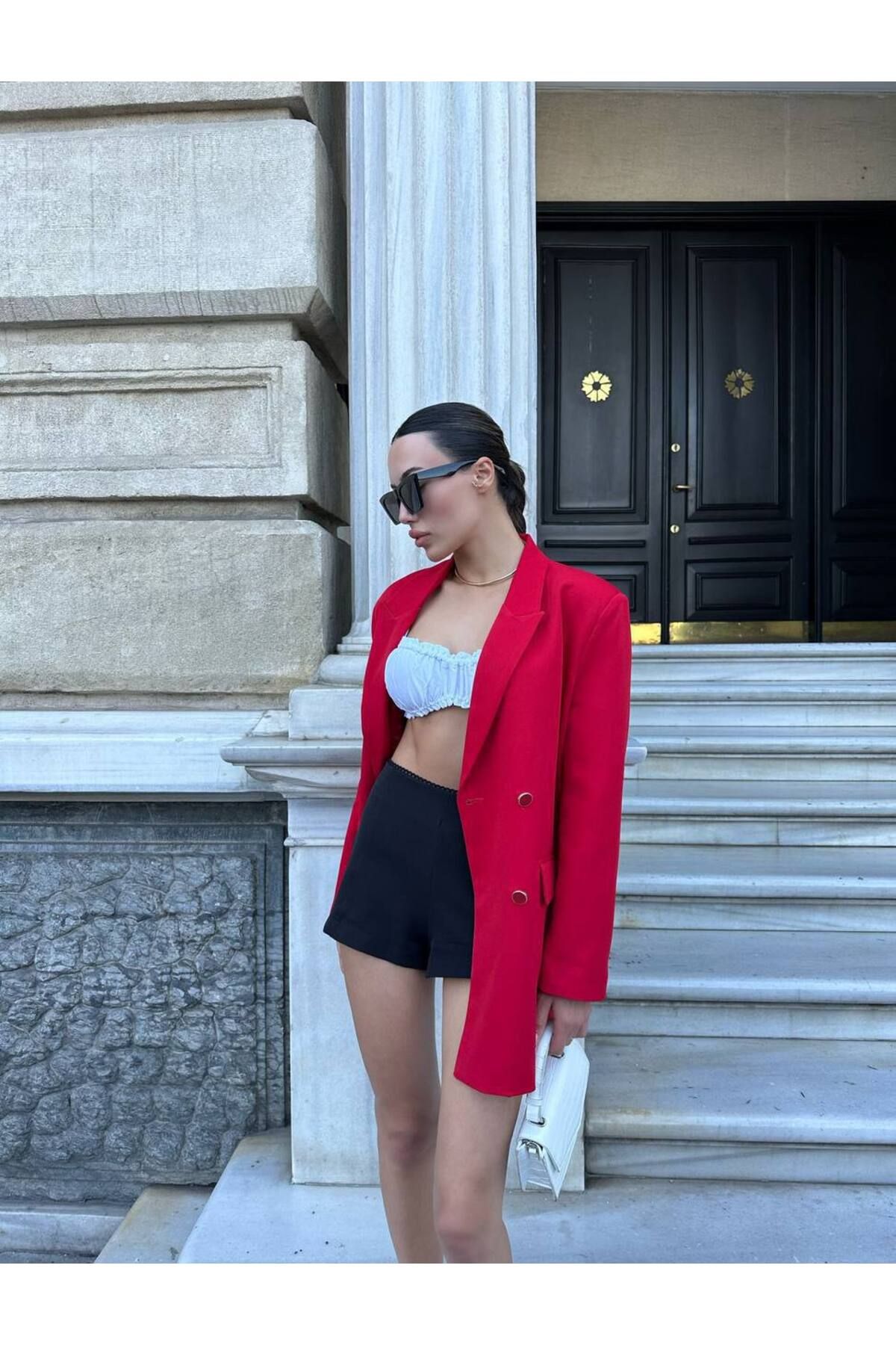 MODAGK Düğmeli Oversize Astarlı  Ceket