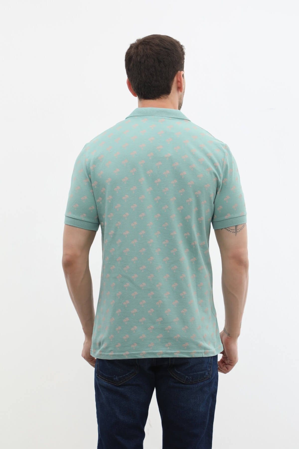 MARKAPIA-Men's Tree Patterned Polo Collar Cotton T-Shirt 4