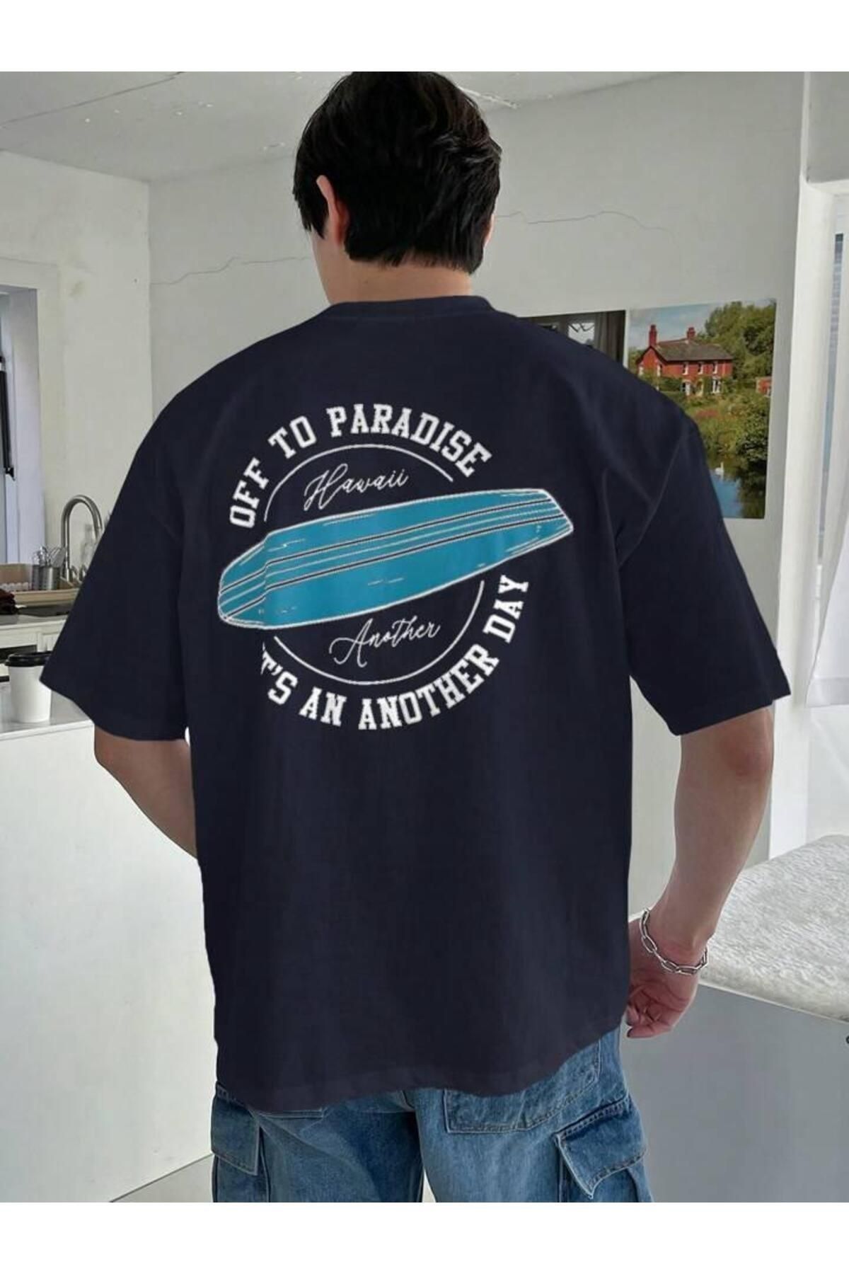 JoneBase Unisex Off To Paradise Baskılı Oversize  %100 Pamuk T-shirt
