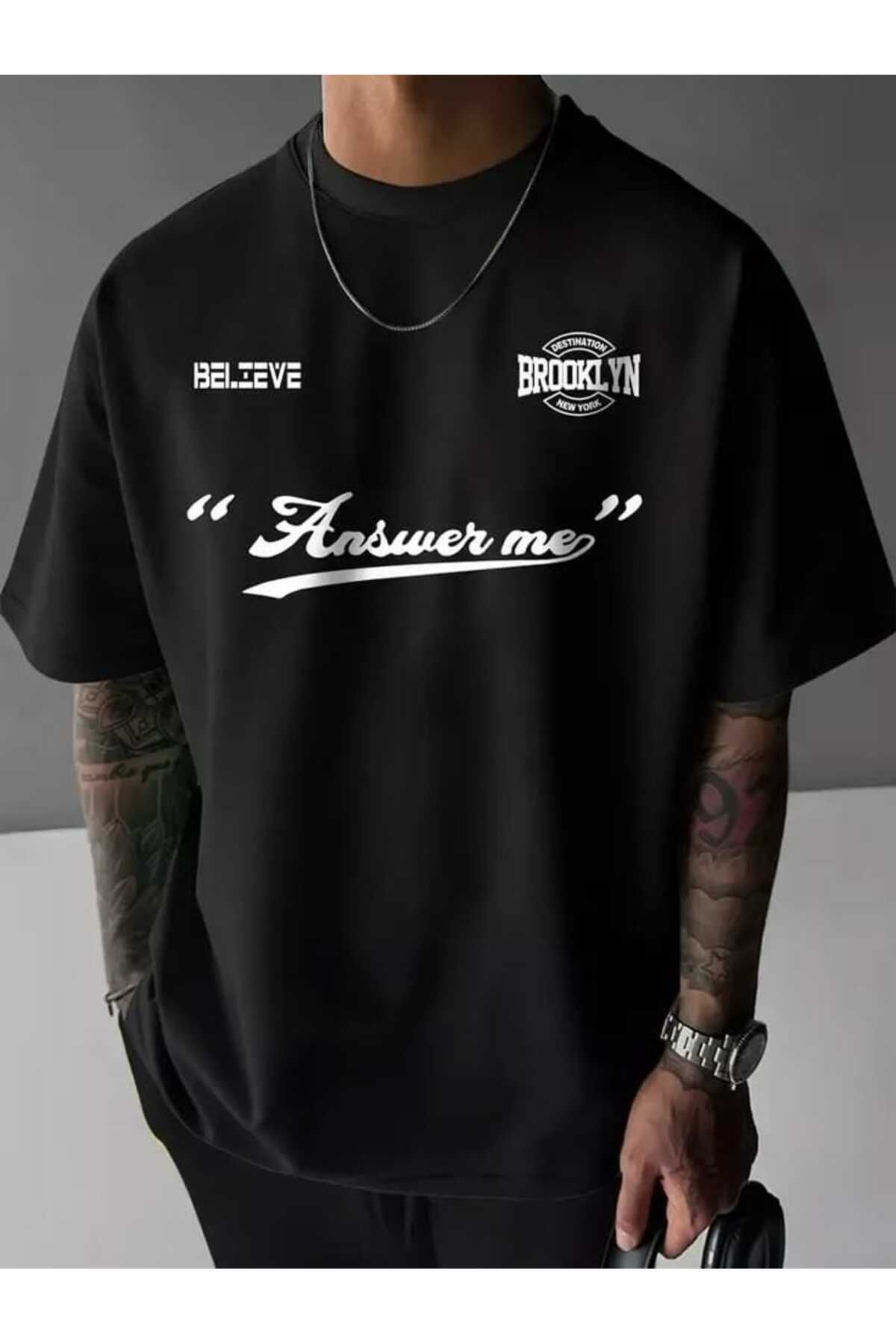 BUY CENTER Oversize Kalıp Unisex Şık Tasarımlı Tarz Baskılı Siyah T-shirt