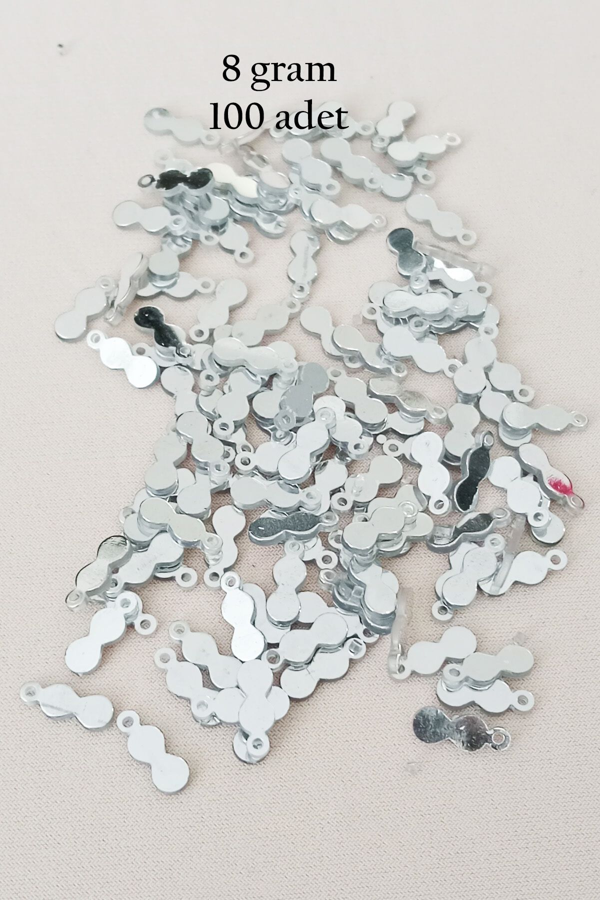 LiderGlobal Oya Abiye Bileklik Kolye Pleksi Metalik Plastik Pul Gümüş Renk 8 gram 100 adet - BNC508