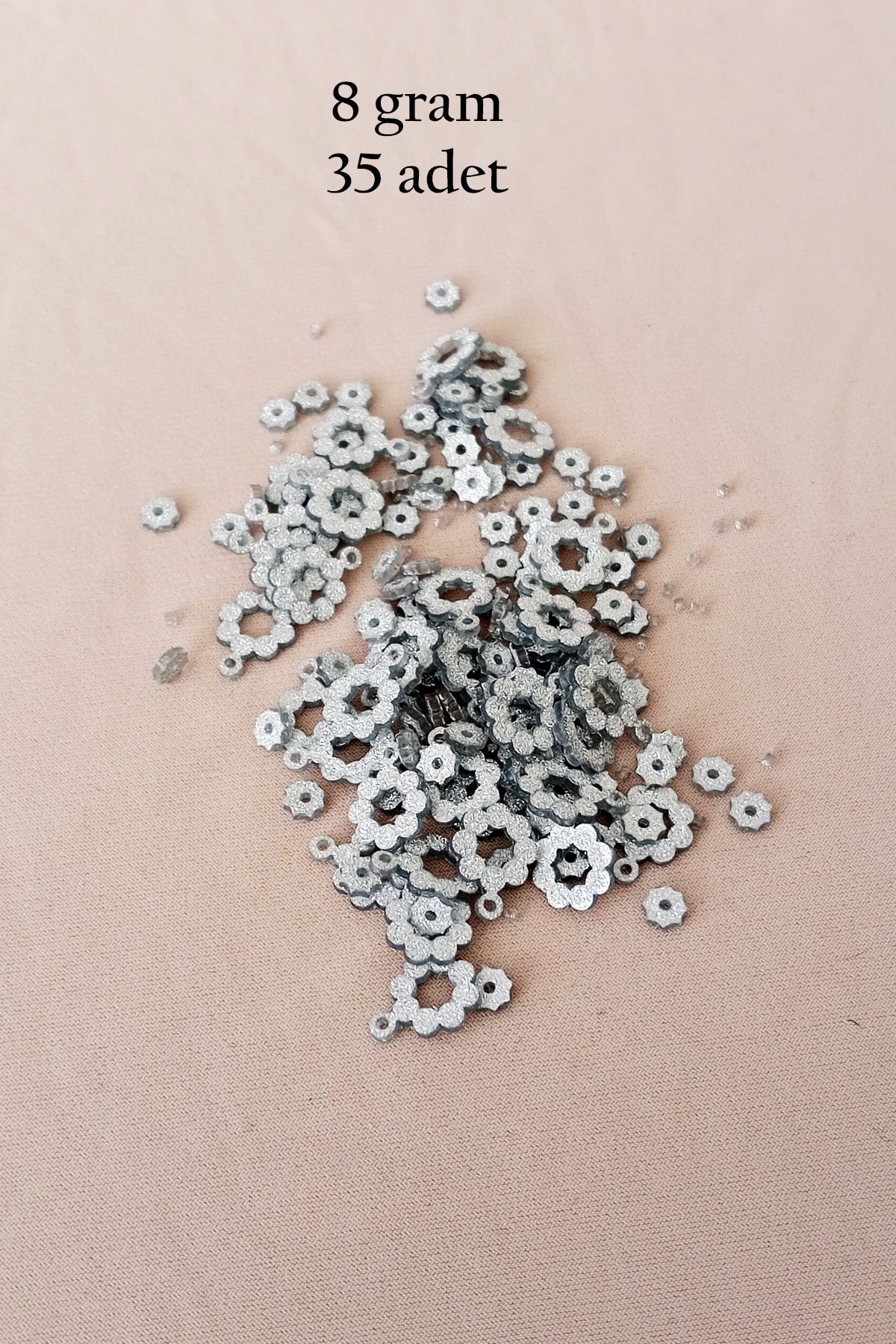 Mu Art Oya Abiye Bileklik Kolye Pleksi Metalik Plastik Pul Gümüş Renk 8 Gram 35 Adet - Bnc501