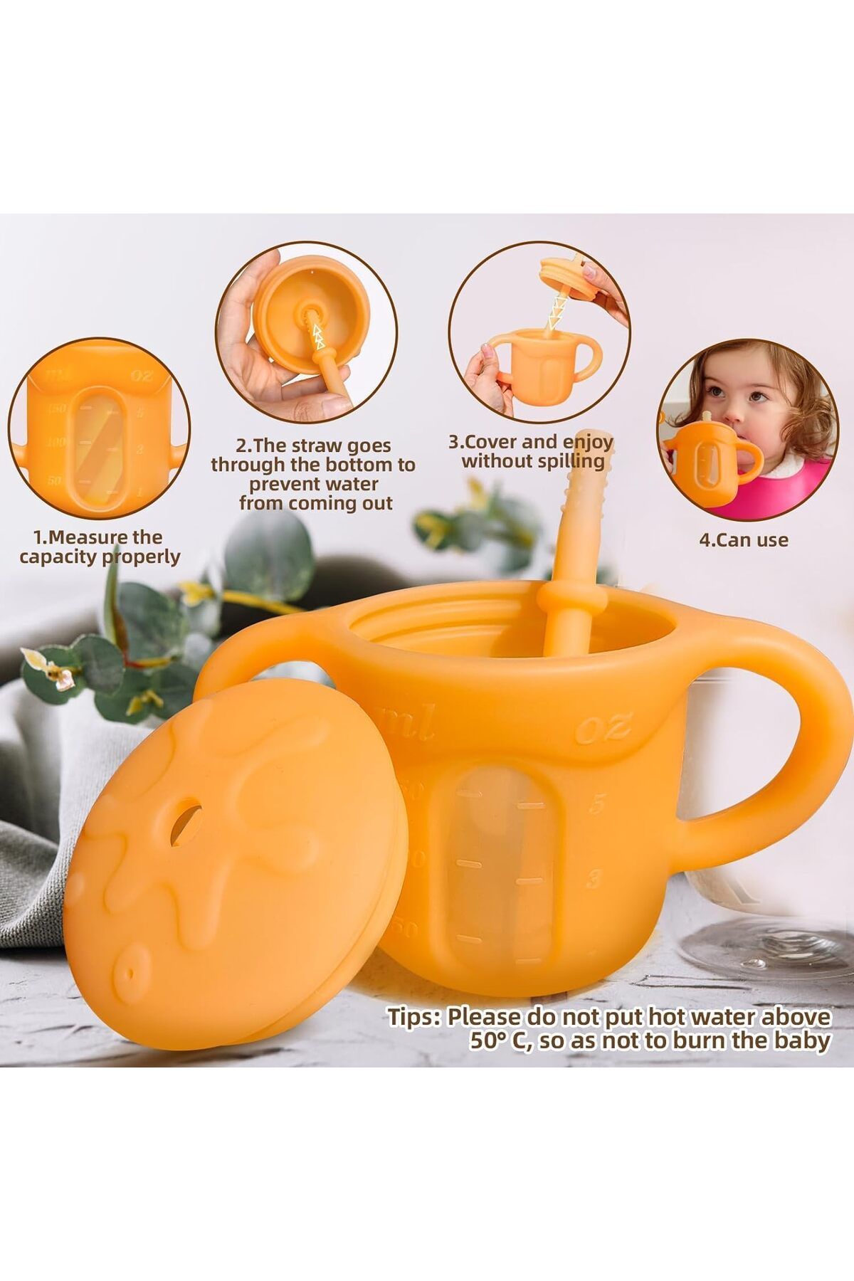 COOYA-Silicone Straw Cup with Straw, Lid and Built-in Dimensions, Weaning Open Cup, for Infants(6 Months+) 6