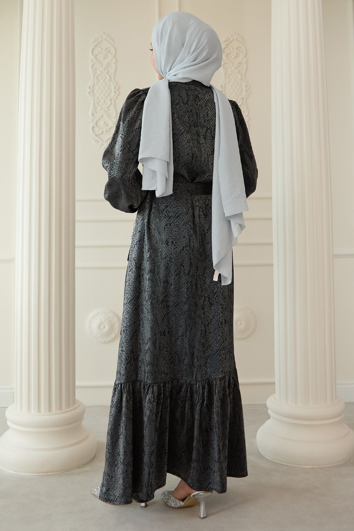 InStyle-Black Jacquard Dress with Paw Stone Detail 3