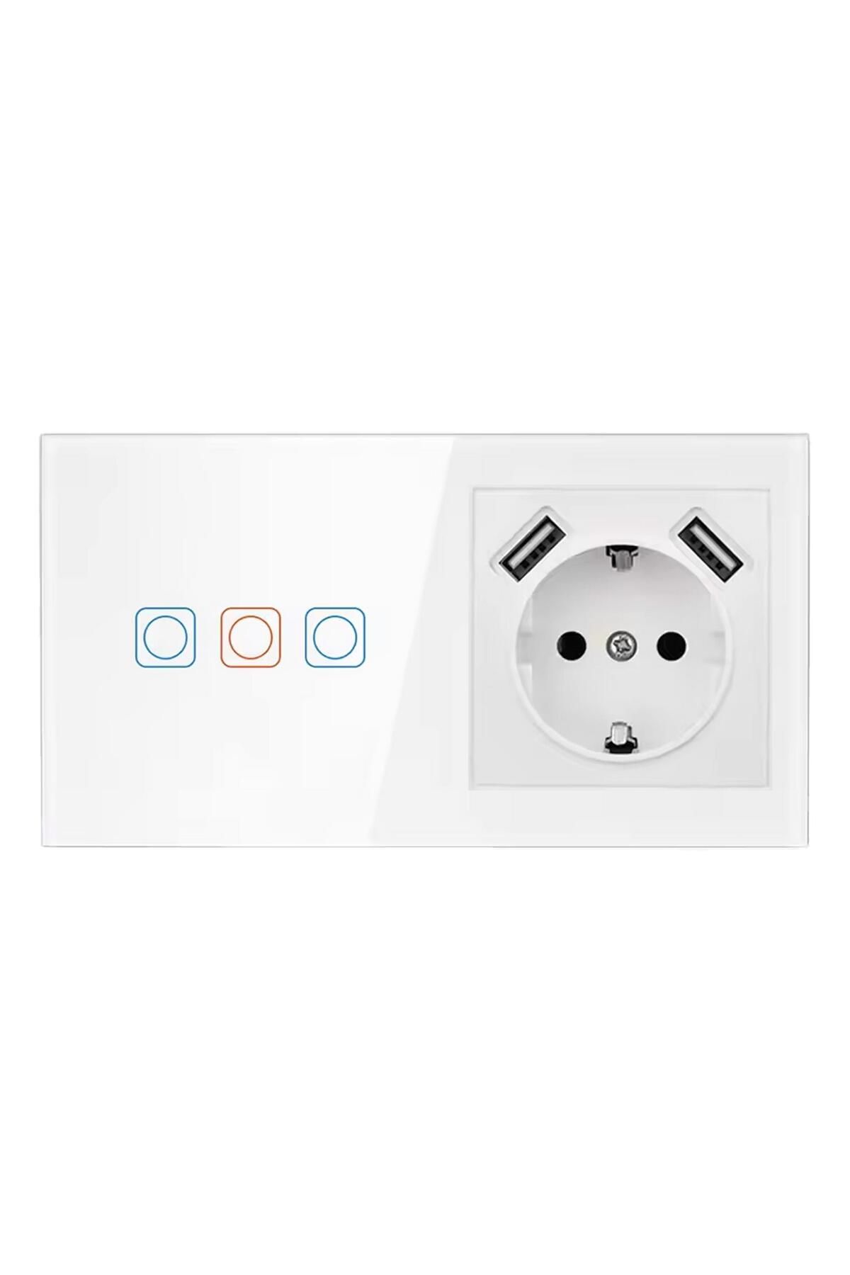 NPO-Lc05 Touch Wifi 3Gang Smart Electrical Switch with Dual USB Output 1