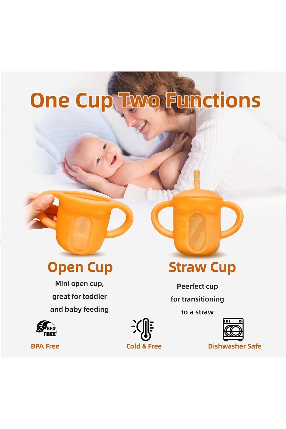 COOYA-Silicone Straw Cup with Straw, Lid and Built-in Dimensions, Weaning Open Cup, for Infants(6 Months+) 3