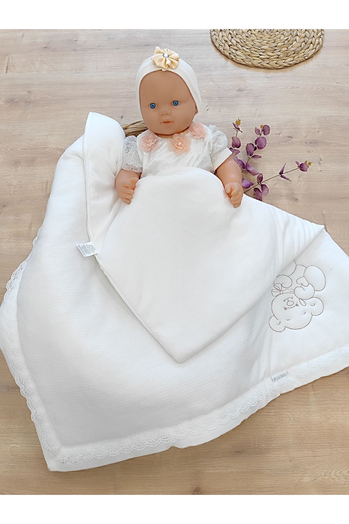 Tomuycuk Ekru Kız Erkek Bebek Battaniyesi Doğal Organik Uyku Kundağı Mevsimlik Hastane Çıkışı Yenidoğan fotoğrafı 4 (önizleme)